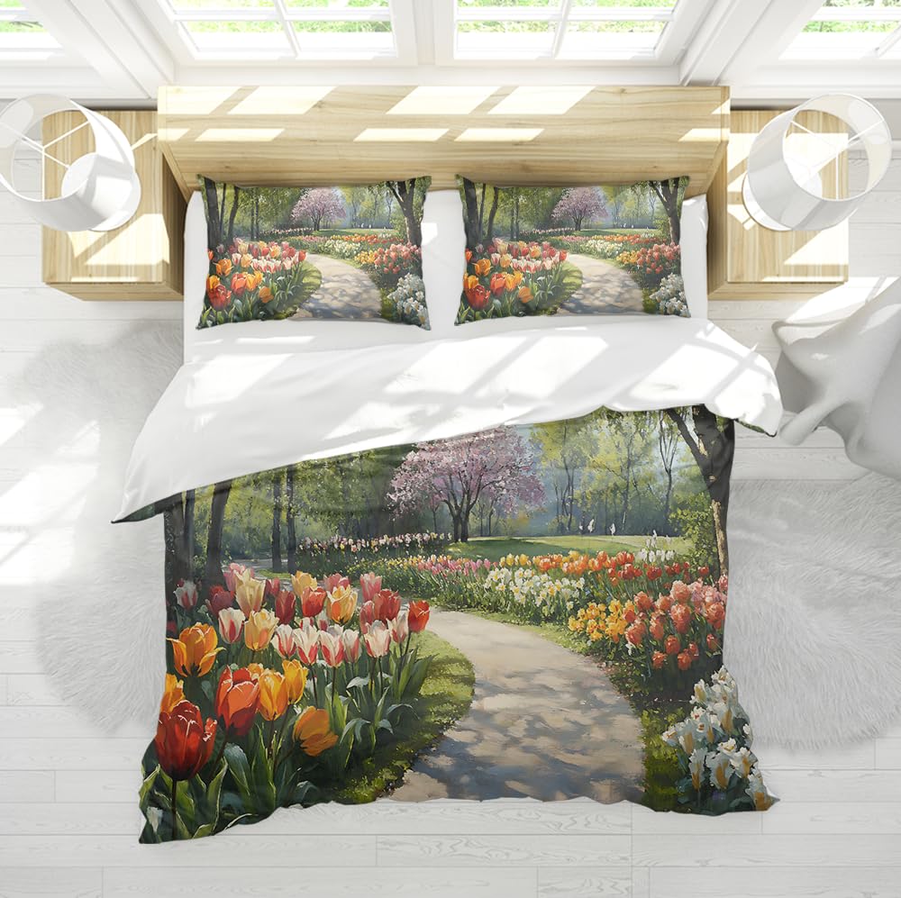 Couvre-couette florale premium en microfibre avec attaches de maintien