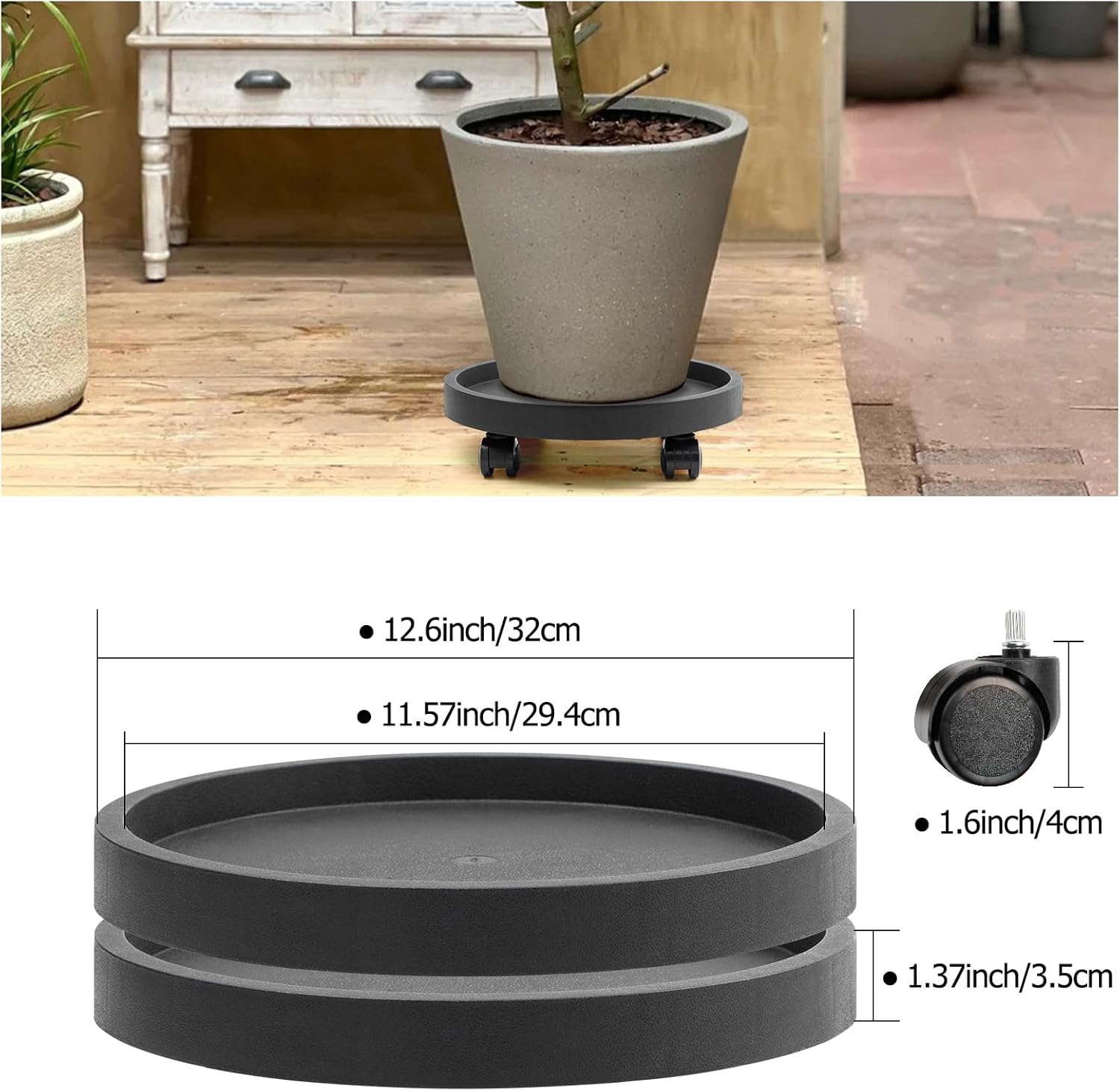 2 Pack Plant Caddy with Wheels,12.6 inch Rolling Plant Stands Round Plant Stand Dolly for Outdoor Indoor Heavy Planter, Load Capacity 180 lbs