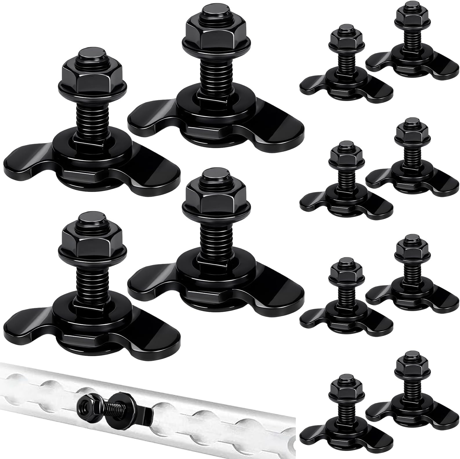 Frienda 12 Pcs L Track Double Stud Lug M8 x 30mm Tie Down Mounting Bolts for Heavy Duty Anchor Points Threaded Stud Fittings Accessories for Rv ATV Truck Bed Trailer Cargo Control Rails Black