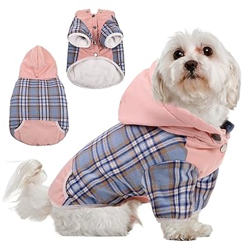 Small Dog Winter Coat,Classic Plaid Pet Dog Cold Weather Jacket with Detachable Hat,Thick Cotton Padded Warm Doggy Vest Outdoor Sport Outfit,Pet Cozy Wearing Apparel for Small Medium Large Dog Clothes