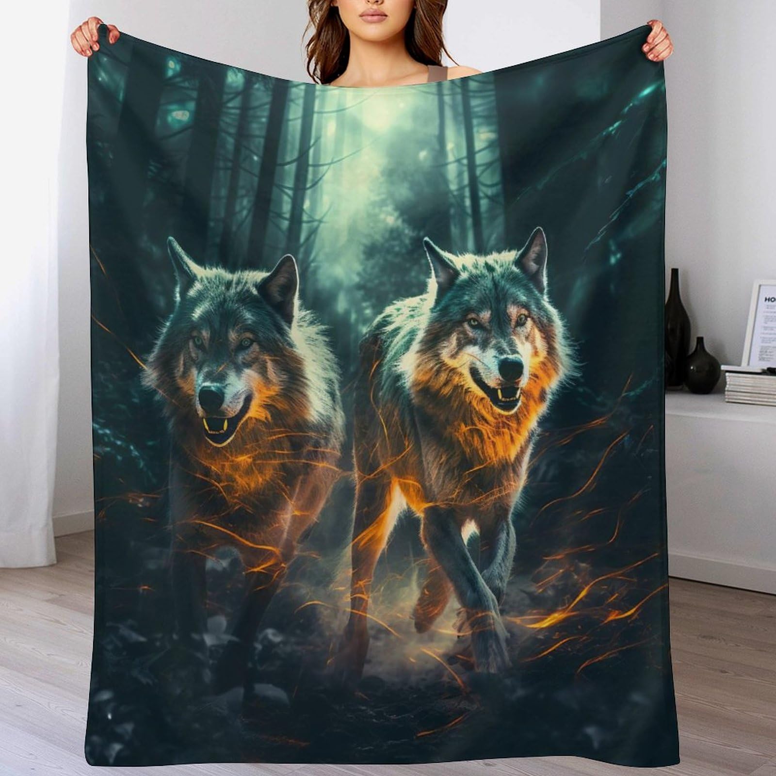 Couverture de lit flannel loup douce quatre saisons finitions anti-plis luxe