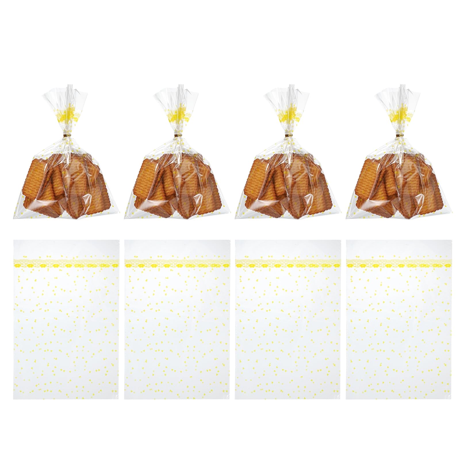 sourcing map 100pcs Clear Treat Bags, 11.8" x 7.9" Valentines Cookie Bags with Twist Ties for Valentine's Day Candy Packaging Yellow