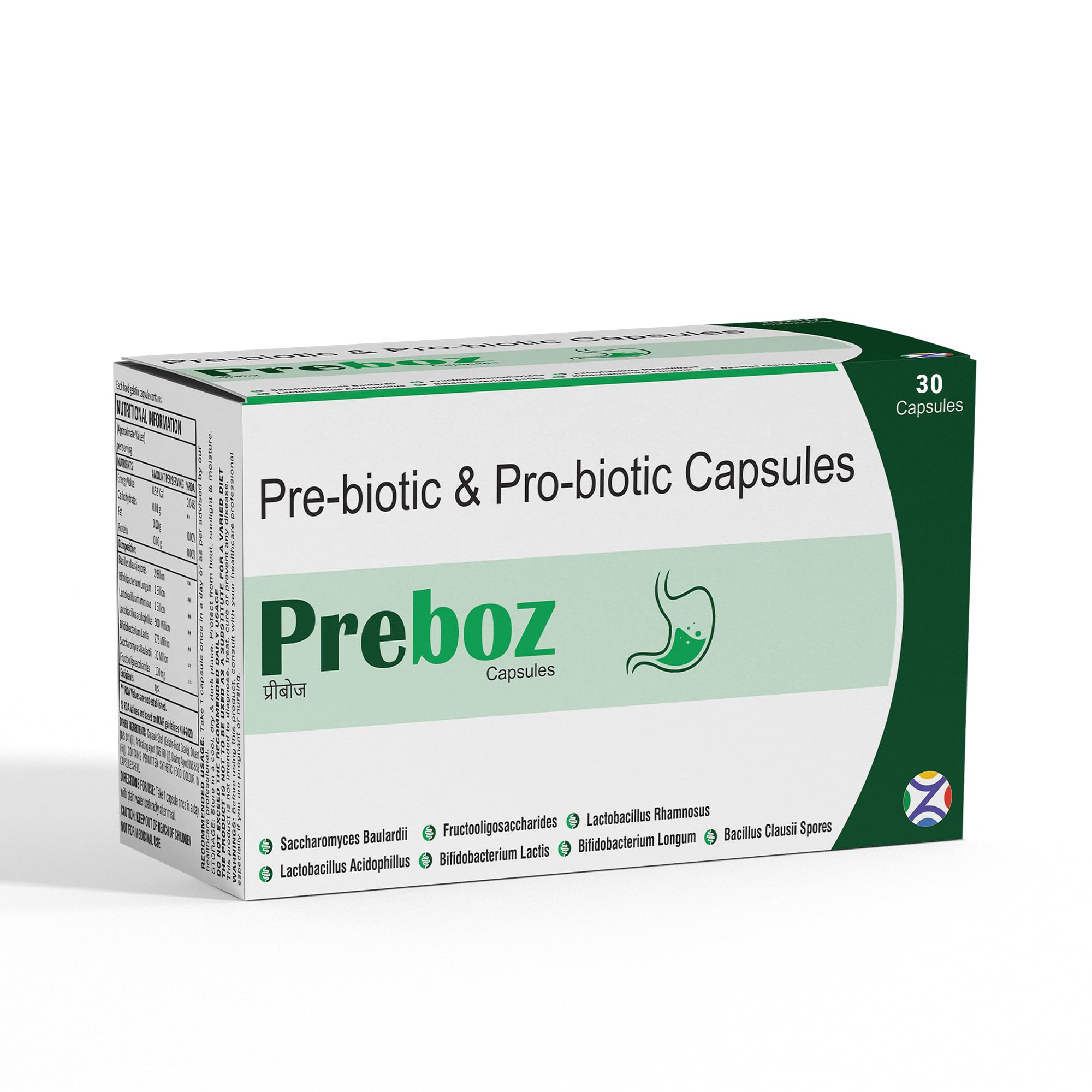Prebiotic & Probiotic Capsules | Gut Health Supplement with Bacillus Clausii, Lactobacillus, Bifidobacterium & FOS | Supports Digestion, Immunity & Gut Balance | Preboz 30 Capsules-picture-14