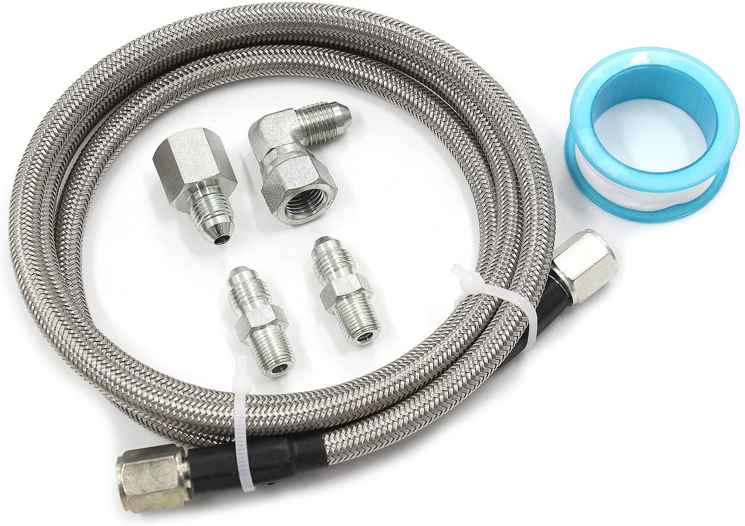 Steel Braided Turbo Oil Feed Line -4AN, Pressure Stainless Remote Turbocharger Sensor Teflon 4 AN Gauge Line Kit (36 inch)