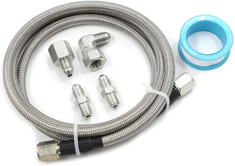 Kit de linha de alimentação de óleo para turbocompressor WnSEu em aço trançado -4AN com Teflon e linha para manômetro – 1 unidade