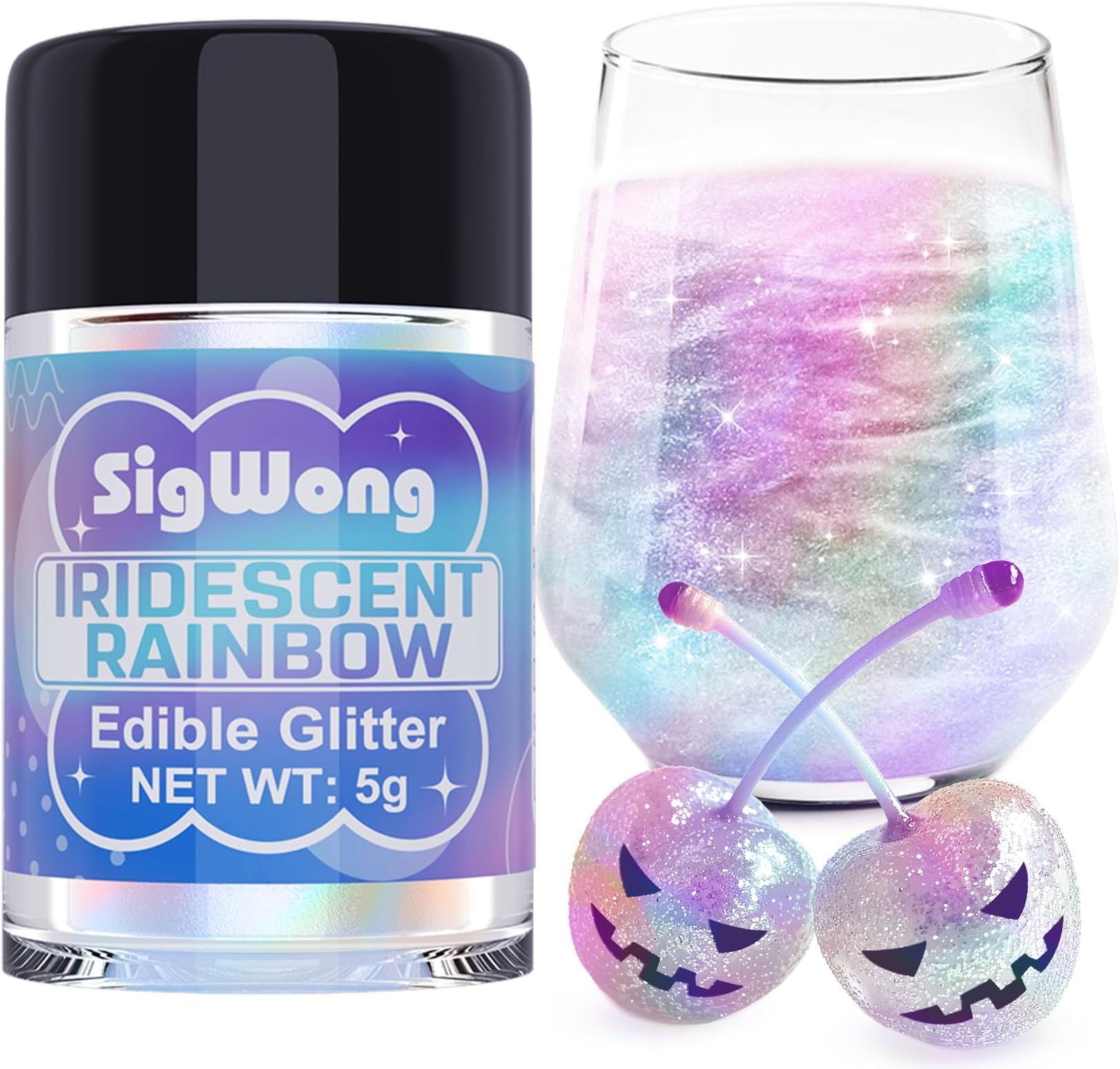 Iridescent Rainbow Edible Glitter - 5g Food Grade Cake Decorating Shimmering Glitter, Edible Sprinkle Luster Dust for Drinks, Chocolates, Fondant, Strawberries, Cupcakes, Candy, Halloween Cookie - Vegan