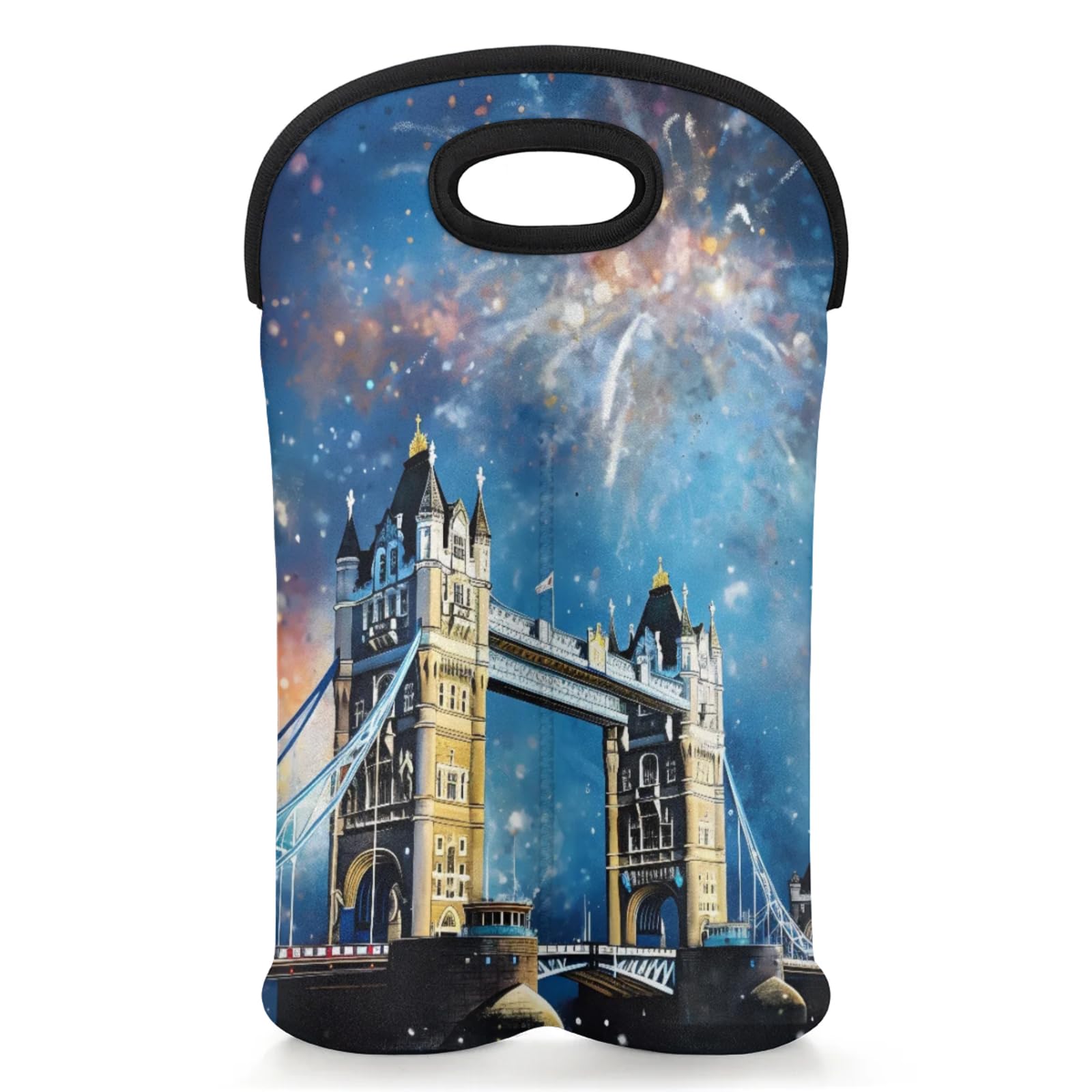 GzLeyigou 2 Bottles London Bridge Wine Bag Sleeve Totes Neoprene Protective Wine Carrier Bag for Wine,Water, Champagne, Beer, Baby Bottles,Gift 14.5 x 10 Inches