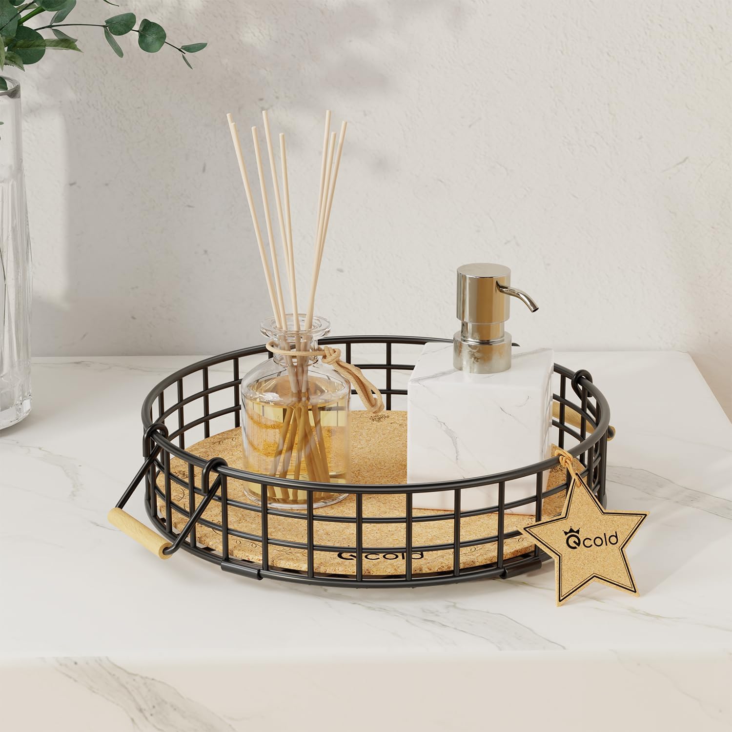 Qcold Bathroom Counter Tray, Small Metal Vanity Tray