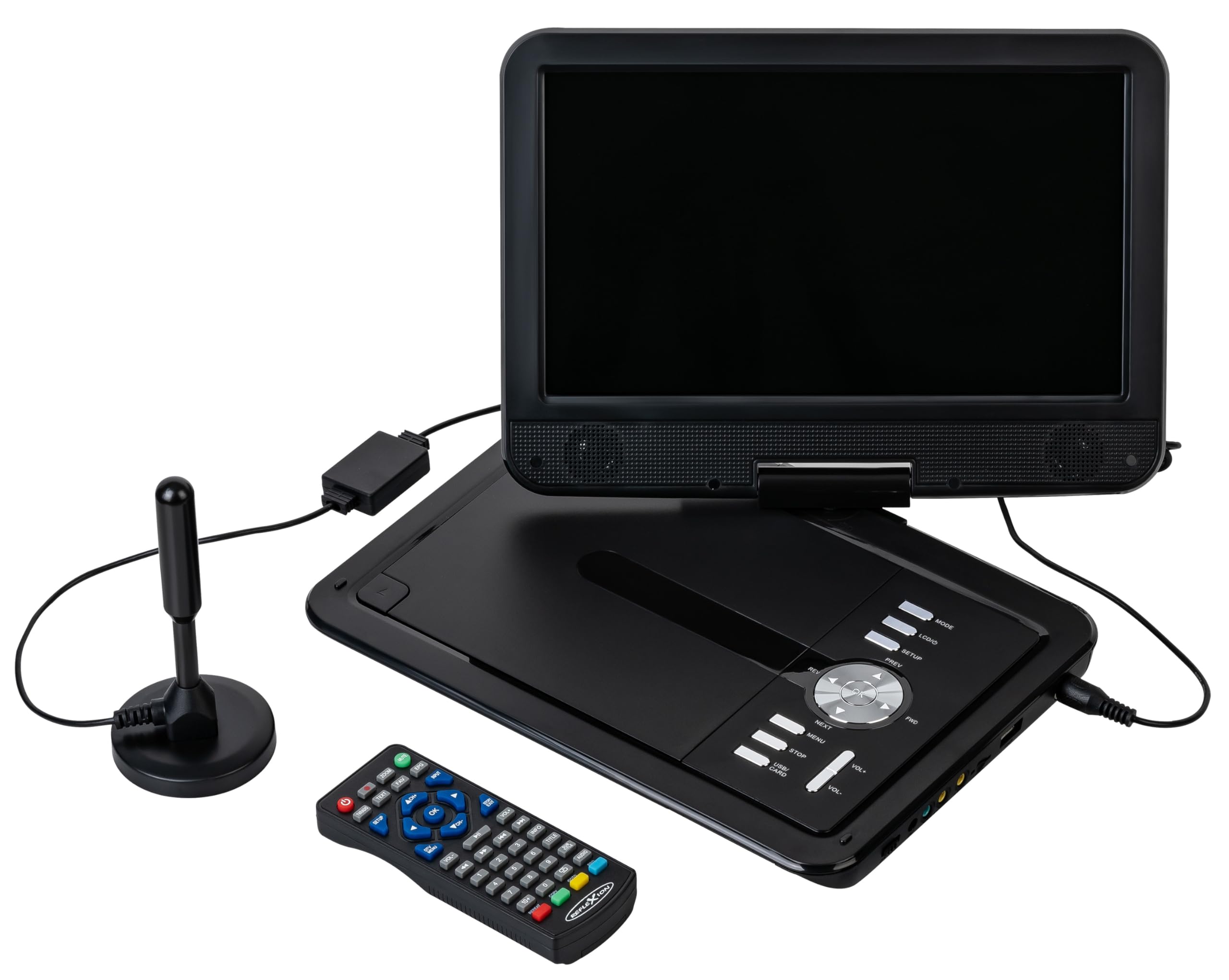 Reflexion DVD1025 - Lettore DVD portatile portatile e DVB-T2 HD Tuner (TV), schermo TFT/LCD da 10,1", batteria integrata, 12 V, registrazione PVR