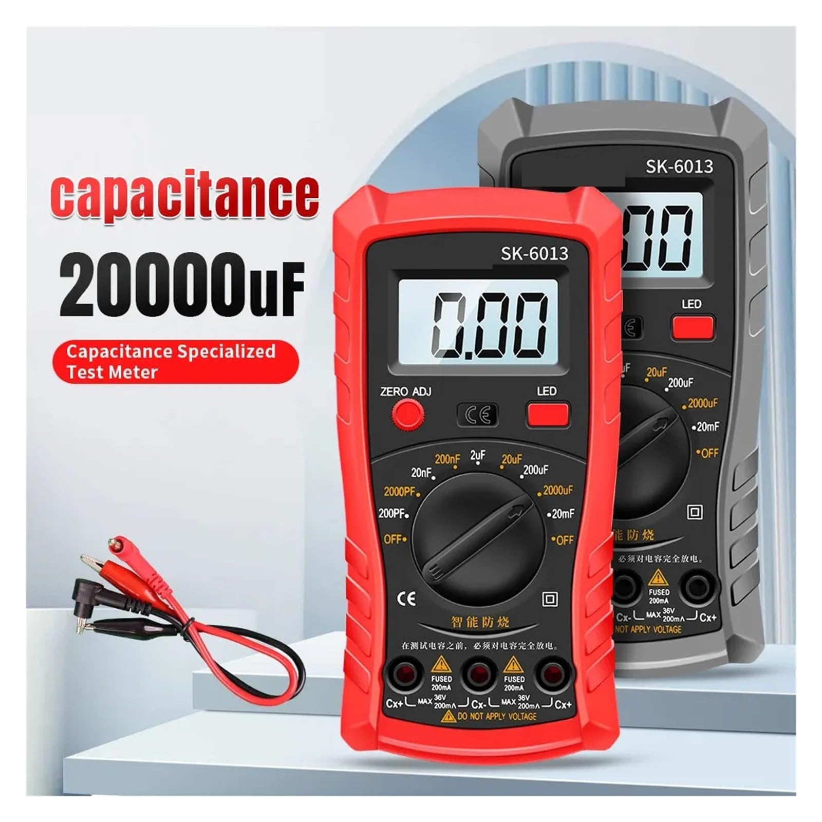 Tester Kabli Sieciowych, Cyfrowy Tester Pojemności SK-6013 20000μF | Analizator Kondensatorów, Liczniki Z 1999 R., Multimetr Elektryczny(SK-6013 red)