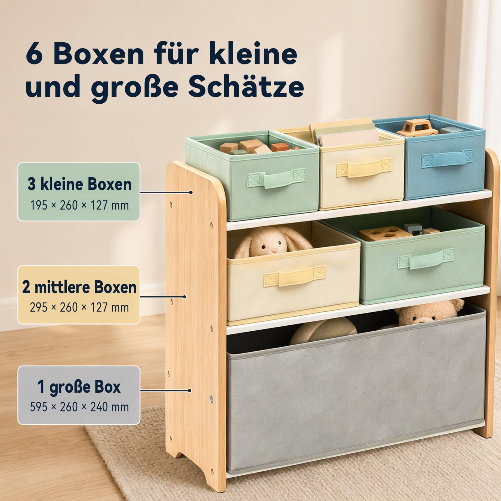 ALVIX Spielzeugregal mit 6 Aufbewahrungsboxen, Spielzeug Organizer