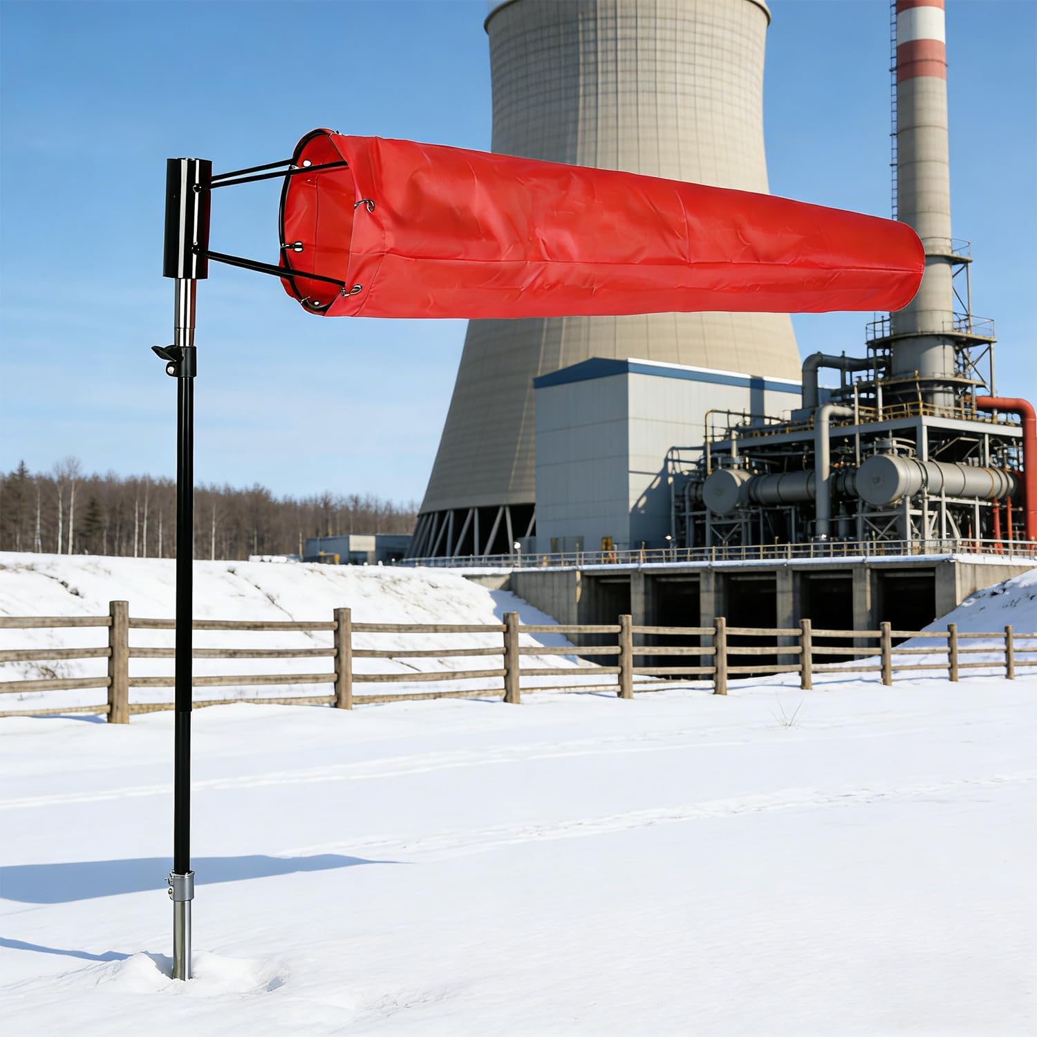 8" X 36" Airport Windsock Heavy Duty 8" Ball Bearing Frame with Red Wind Sock Outdoor Hanging Wind Direction for Airport, Helipads, Industrial, No Pole Included