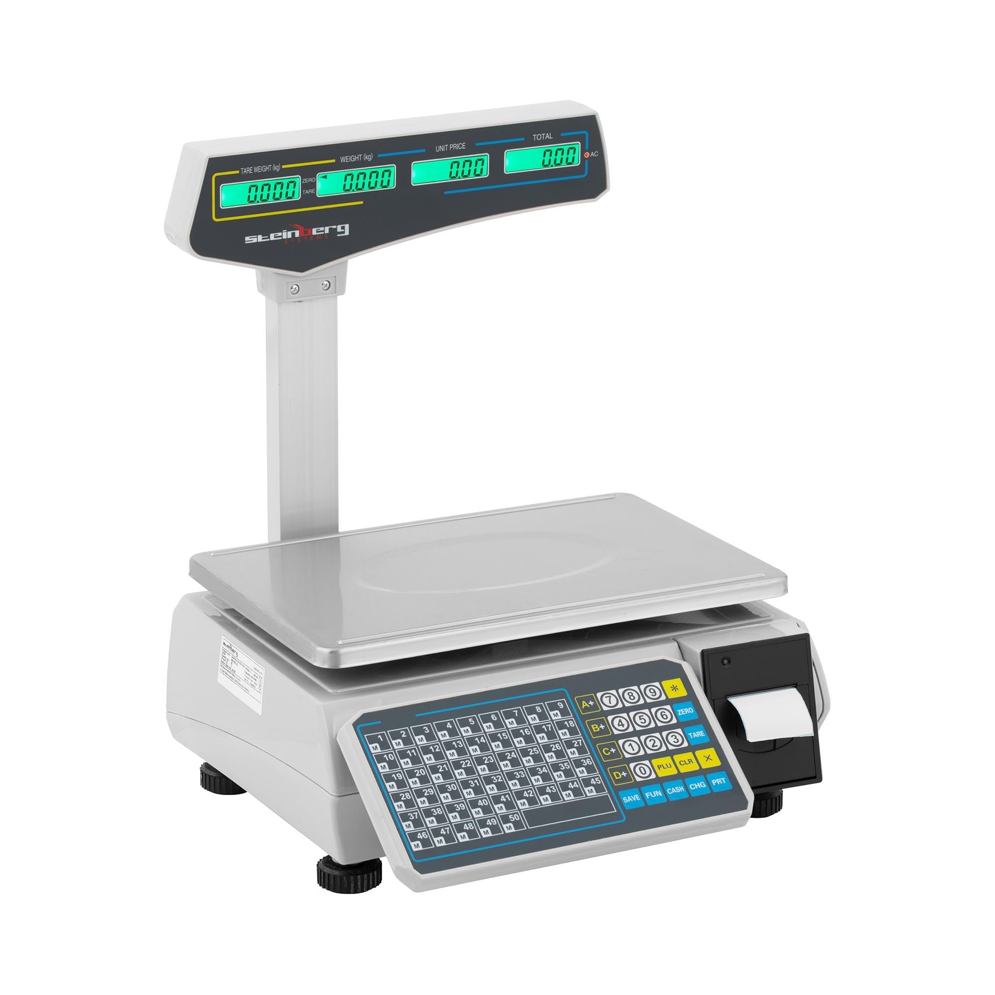 Steinberg Systems SBS-EBS-101 Selezionatrice ponderale 30 kg / 15 g Calcolo del prezzo e stampante di etichette Display LC Bilancia da banco con stampante etichette
