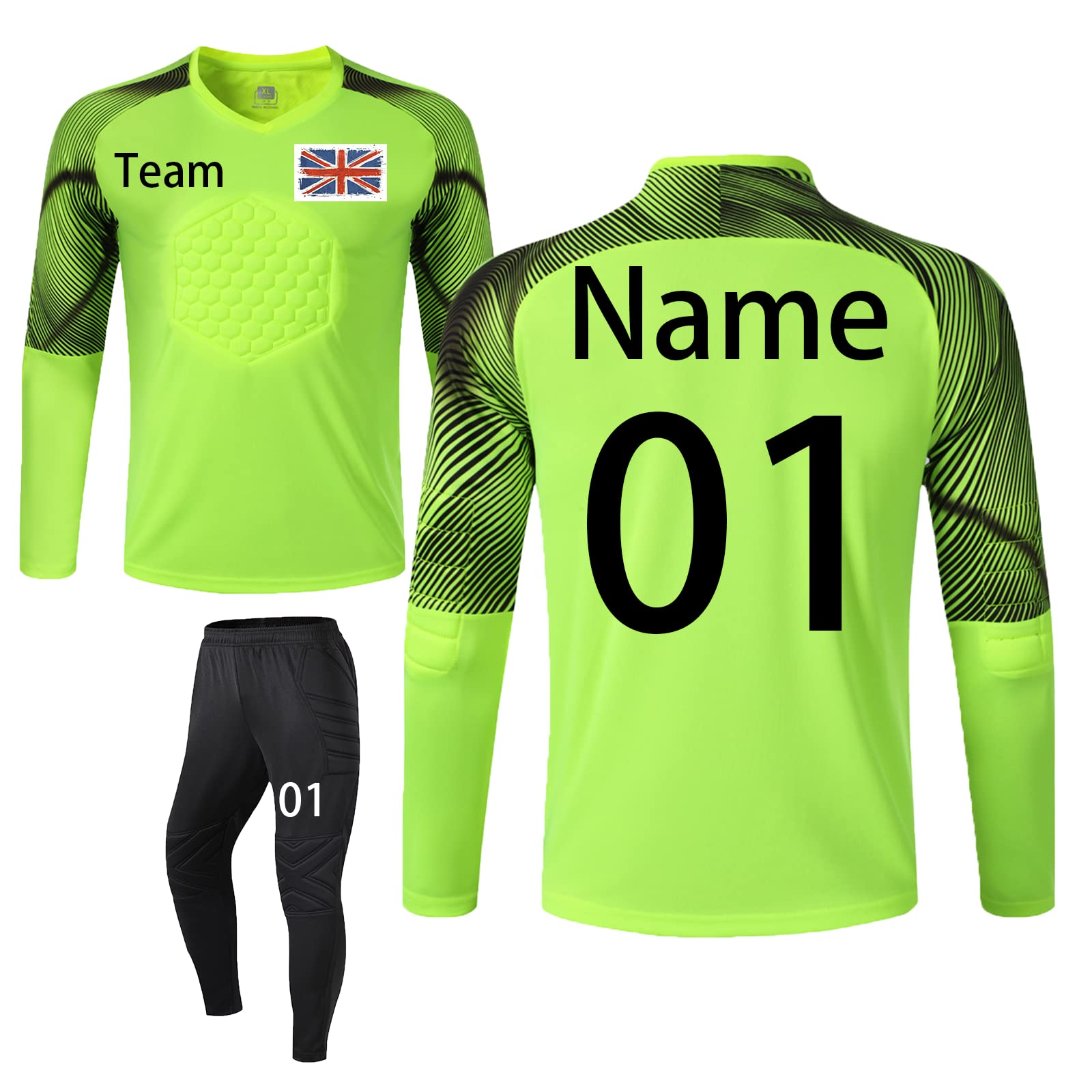 Laifu Unisex Green Personalised Football Goalkeeper Shirts And Pants Custom Goalkeeper Kit For Men Women Teens With Name Team Number Logo (Green)