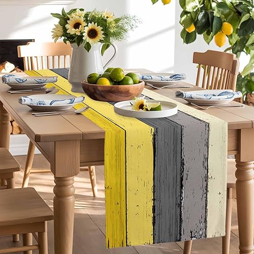 Miniatura 54 de Camino de mesa de algodón y lino estilo granja rústico retro, textura de madera de granero, color degradado marrón y gris, antideslizante,