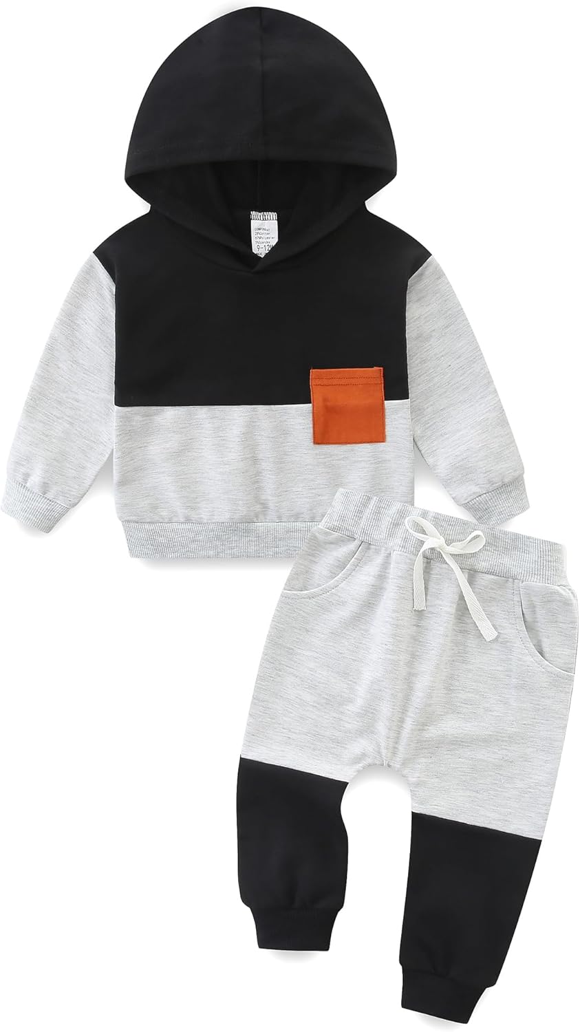 Baby Boy Outfits Short Long Sleeve Pants Clothes Set Spring Summer Hooded Patchwork Sweatshirt