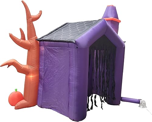 Miniatura 8 de Castillo inflable de Halloween de 8.5 pies con esqueleto, fantasma, árbol y calabaza, decoración de vacaciones, para interiores y exteriores