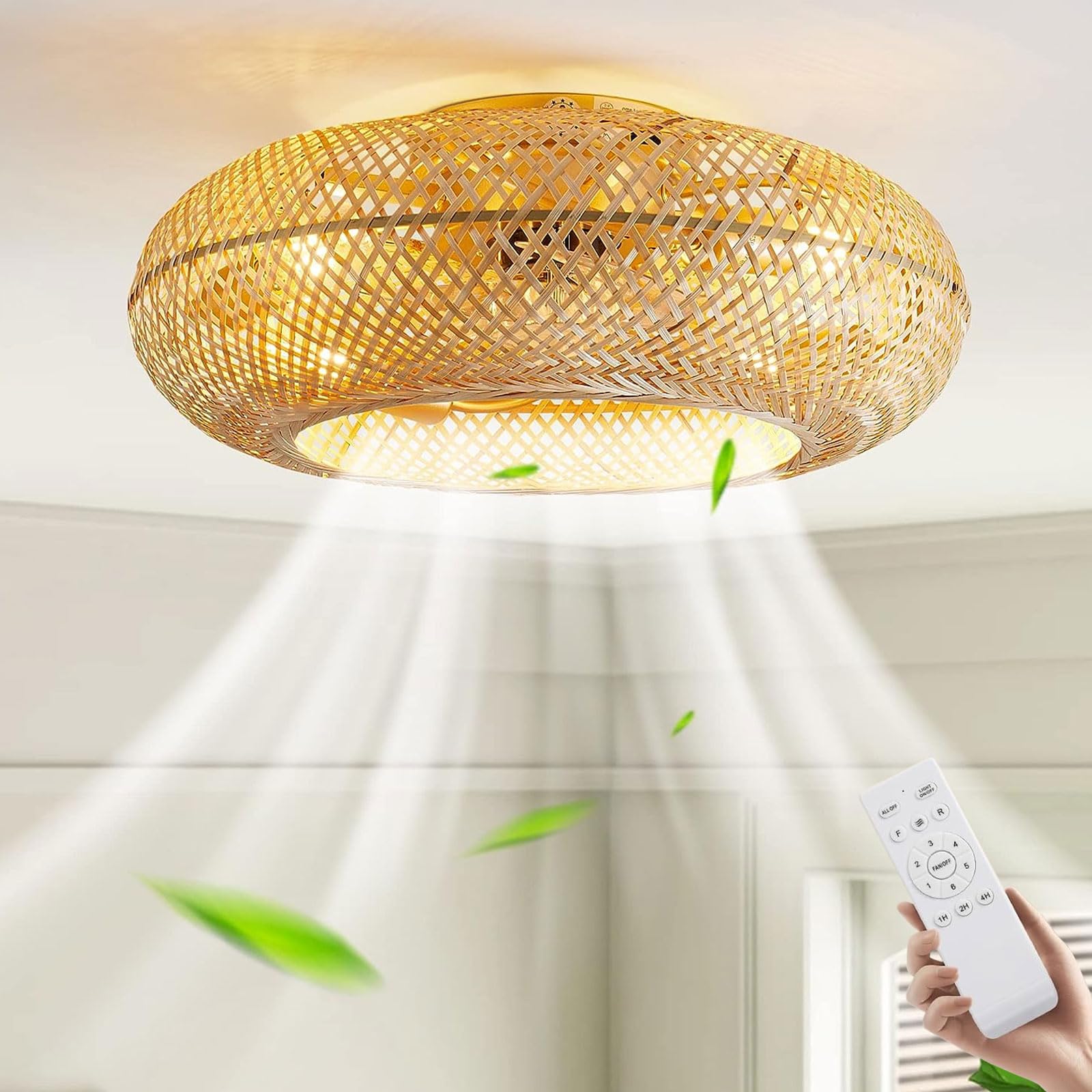MiiR Deckenventilator Mit Beleuchtung Und Fernbedienung Leise E27 Retro  Bambus Deckenlampe Mit Ventilator 6-Gang Reversibler Motor  Deckenventilatoren Fr Wohnzimmer Schlafzimmer Esszimmer Beleuchtung :  Amazon.de: Beleuchtung