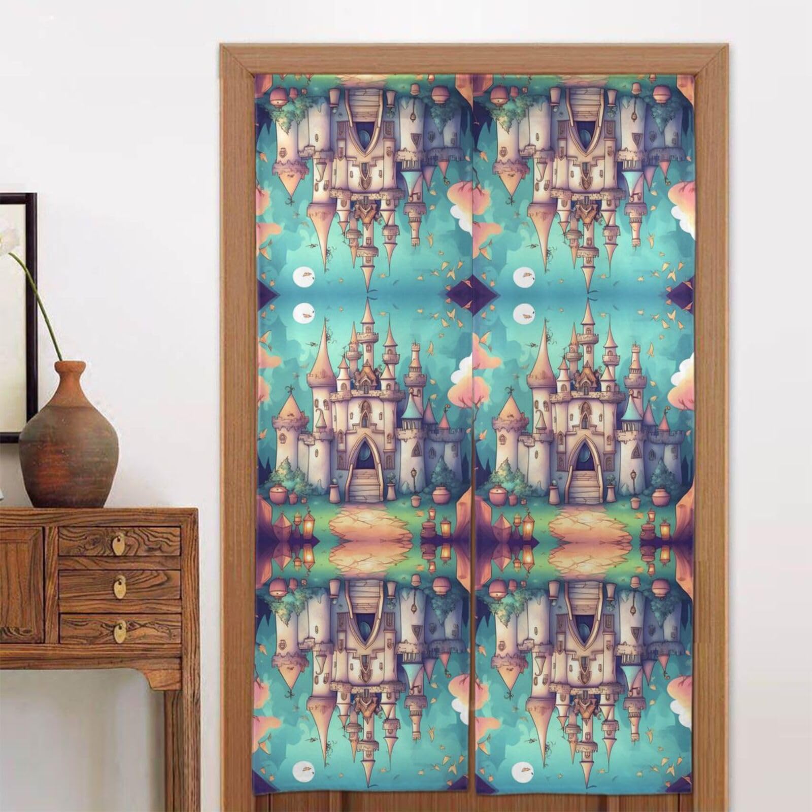 CNTDBU Classical castle Door Curtain 34x56 Inch-Room Divider Panel for Privacy, Entryway Screen for Kitchen Bedroom