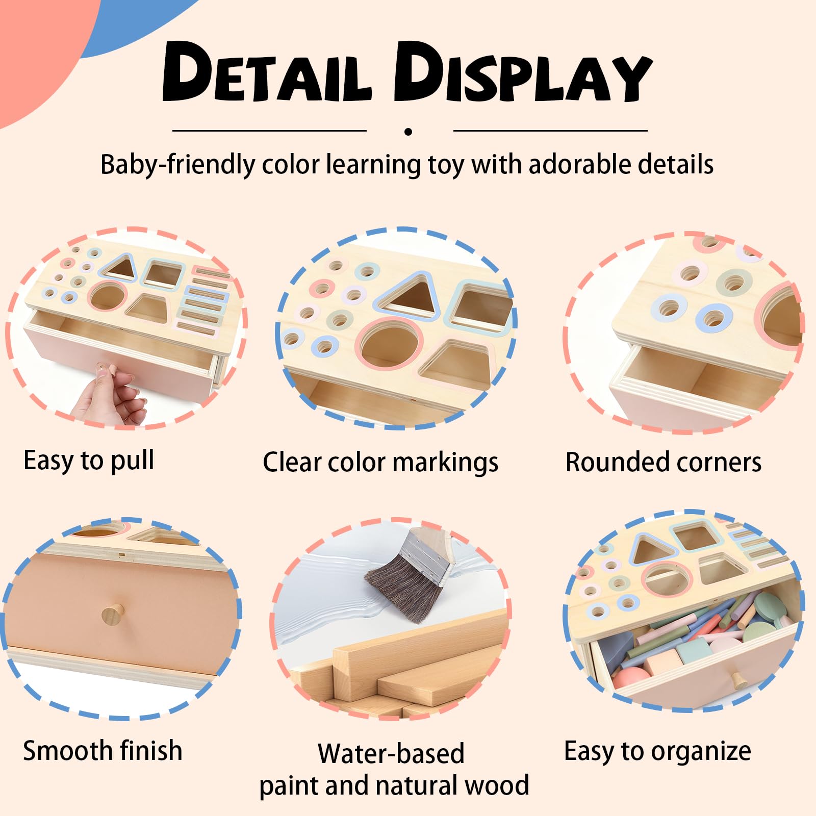 Toddler Montessori Toys for 3+ Year Old, Wooden Shape Sorter for Toddlers 3+, Stacking Sensory Baby Toys, Colour Sorting Game - Image 3