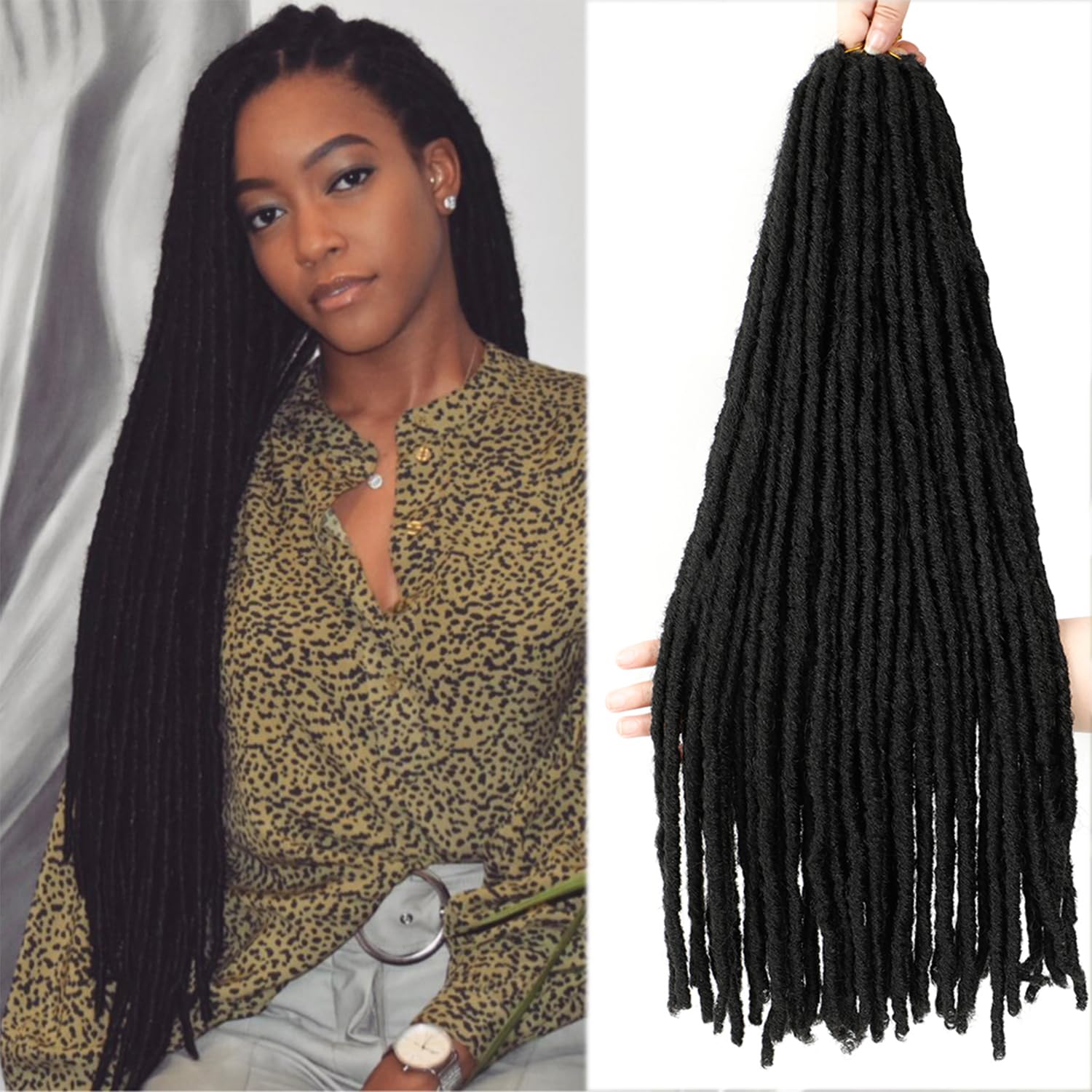 SOKU Goddess Faux Locs Crochet Hair Noir 5 Packs/lot Dreadlocks Crochets Tresses Doux Faux Locs Tressage Extensions de Cheveux 66cm Dreadlocks Synthétiques