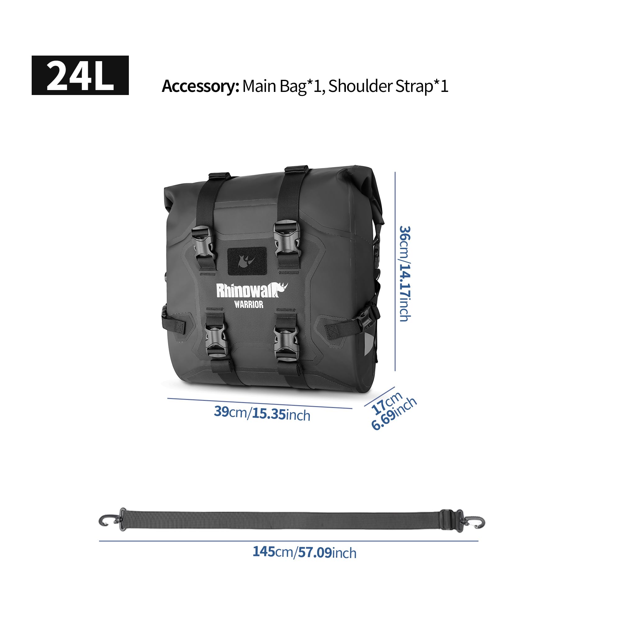 Rhinowalk Bolsa portaequipajes para moto, 24 – 42 L, impermeable, con motor