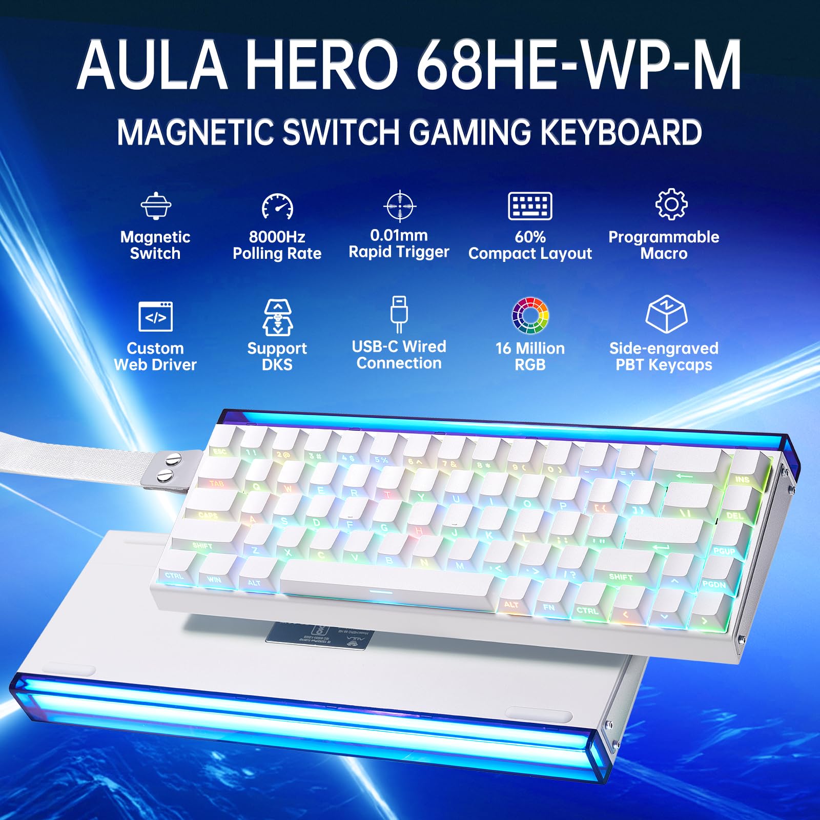 Amazon | x Aula Hero 68 60%有線キーボード、RGBバックライト付き