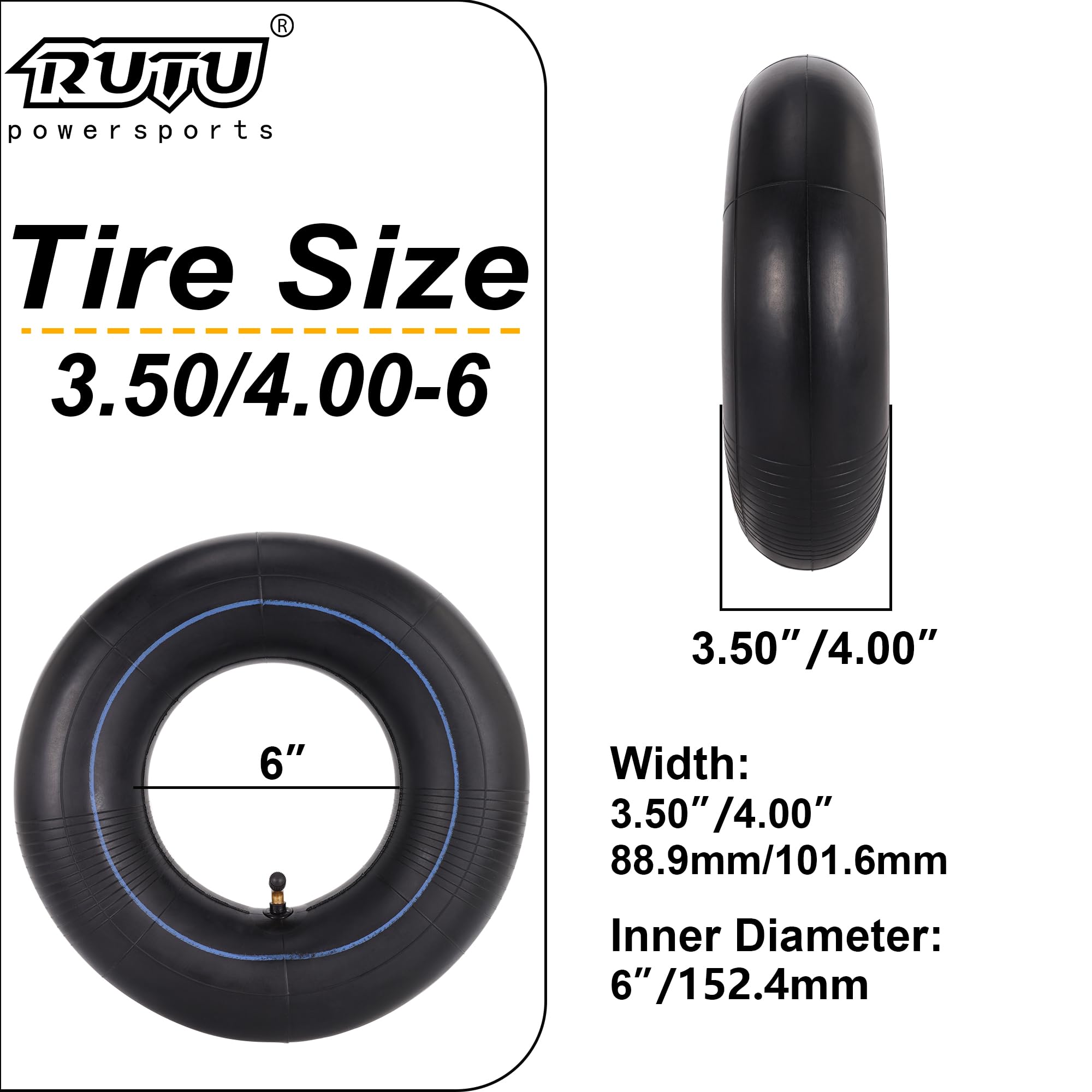 350/400-6 3,50/4.00-6 Tube intérieur avec tige de soupape inclinée pour les tondeuses Boucons Générator Pression Washers Trolleys Yard Remorque Tracteurs Hands Tracteurs Snow Hlower Wagons