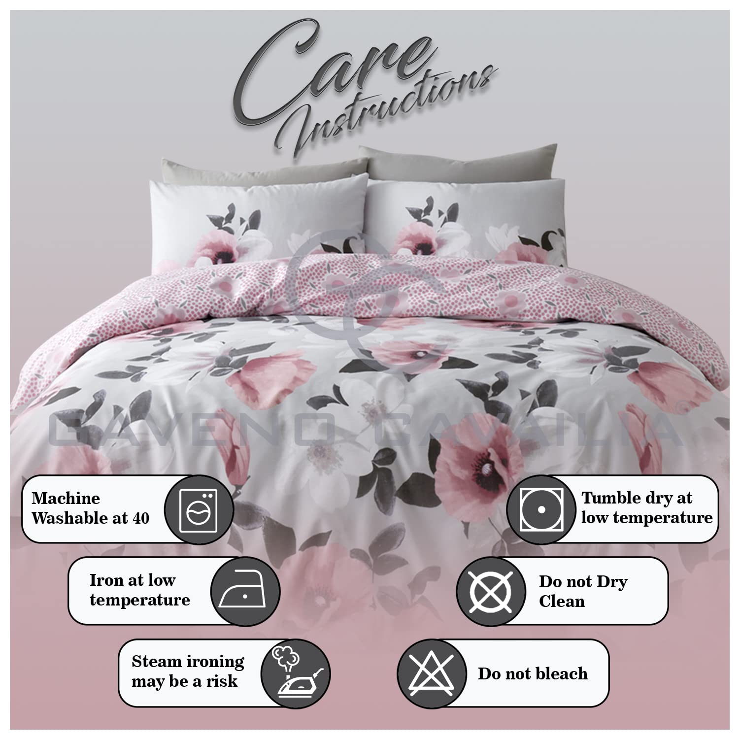 GC GAVENO CAVAILIA 3D Flower Duvet Cover Sets, Botanical Bedding Single Bed Set, Soft & Cosy Printed Quilt Covers, Blush Pink - Image 4