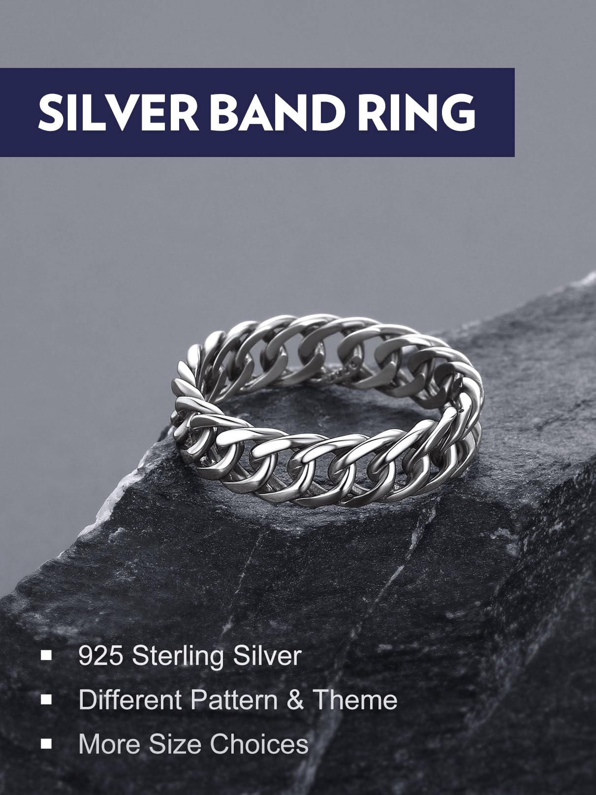 Bandmax Anillo Plata Cadenas de Mujeres Anillo Dedos Compromiso Boda Talla 52mm - 69mm