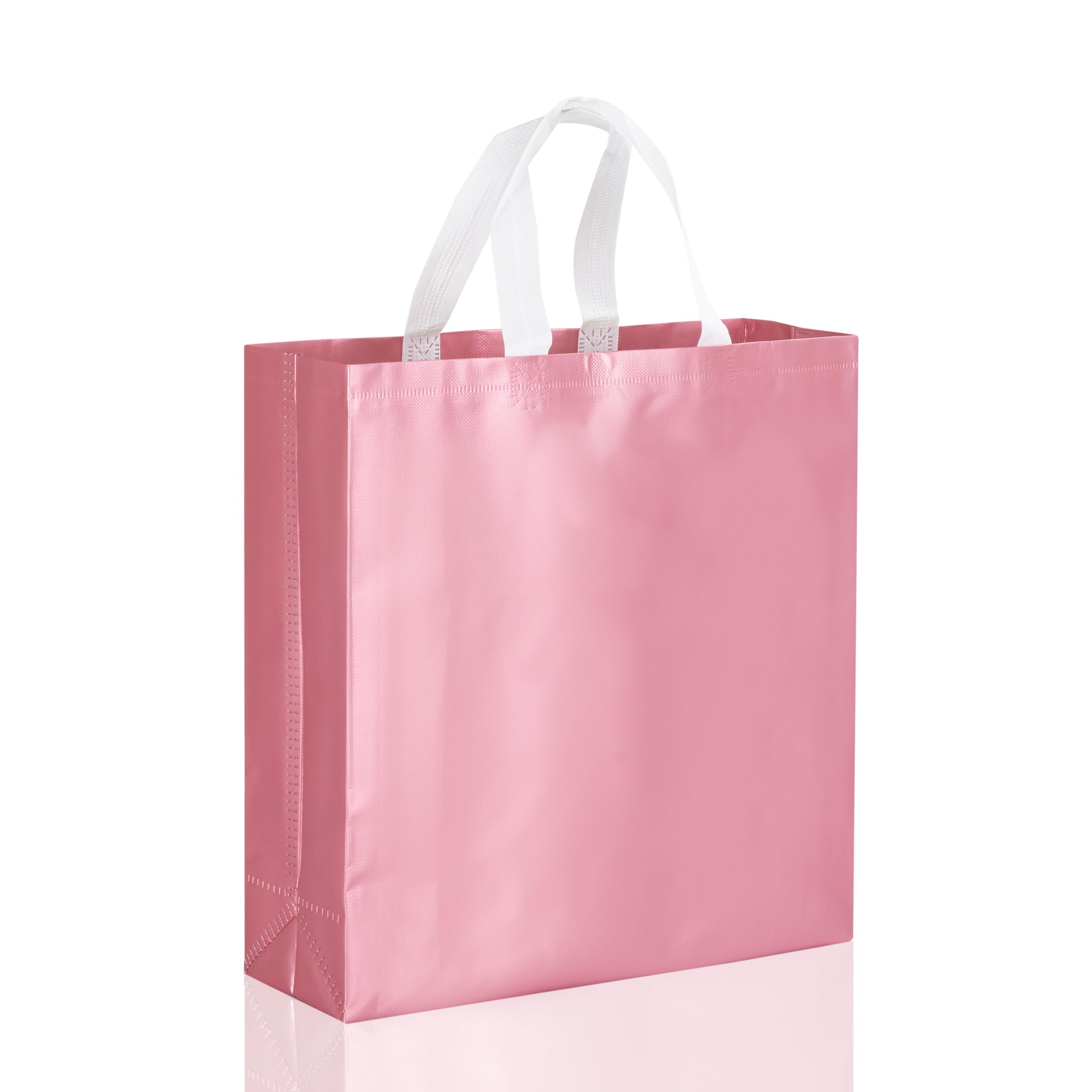 Drapme Medium Size Pack of 20 Pcs Matt Metallic Laminated Non-Woven Reusable Eco-Friendly Party Return Gift Bags (Flamingo Pink) (Medium 12x13x4 Inch)