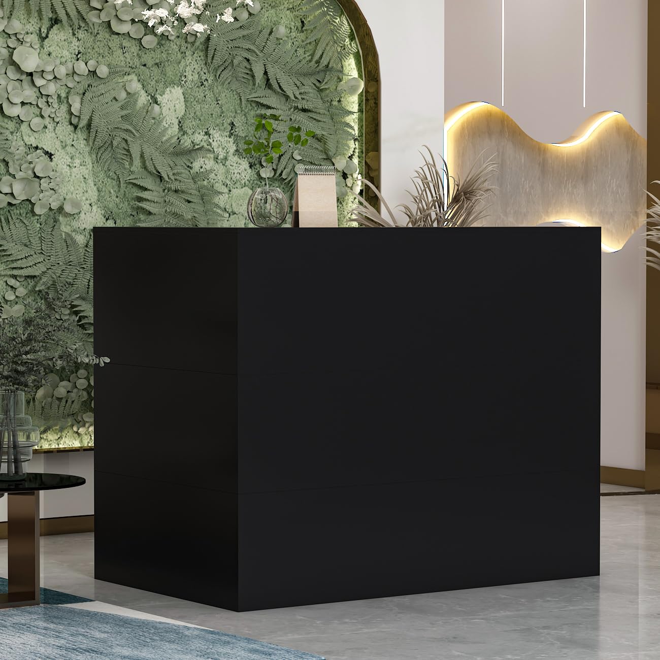 Banco reception, banco reception, tavolo da reception con vassoio per computer e ripiano rimovibile, banco reception con 1 cassetto e 1 armadio, banco reception, MDF, 140 x 80 x 120 cm
