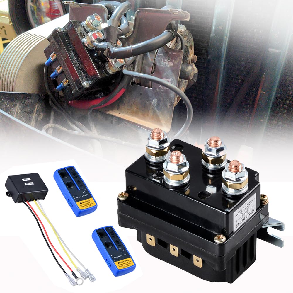 Astra Depot Universal Winch Contactor Solenoid Relay Controller 12V 500A DC Switch Boat Truck Thumb with Twin Wireless Remote Controls for ATV UTV 4x4 Vehicles 8000lbs-12000lbs Winches