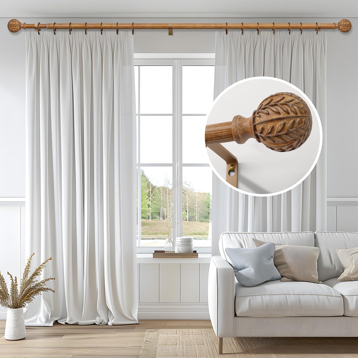 Barra Cortinas Extensible Acabado Efecto Madera Oscura 80-365 Cm | Varilla MetáLica De 25 Mm De DiáMetro, InstalacióN Mural, Gran Capacidad De Carga, Ideal Para SalóN Y Dormitorio