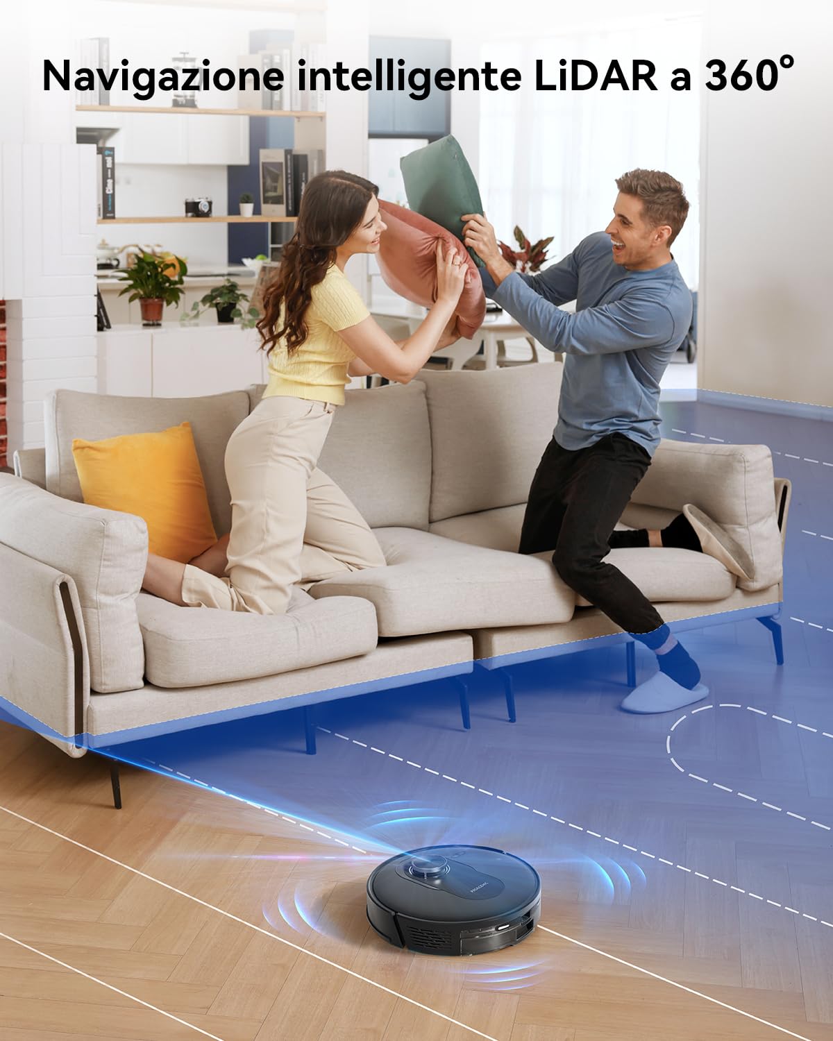 Proscenic Q8 Max Robot Aspirapolvere Lavapavimenti con Mappatura, 5000 Pa, 200 min, 60 Dias Svuotamento Automatico, Robottino Pulisci Pavimento e Lava, Navigazione LiDAR, Controllo APP/Wifi/Siri