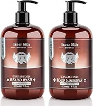 ISNER MILE Beard Wash & Conditioner Set for Men - 17 oz Shampoo with Biotin, Argan & Jojoba Oils for Smooth, Soft, and Strengthened Beard - Sandalwood Scented Grooming Gift