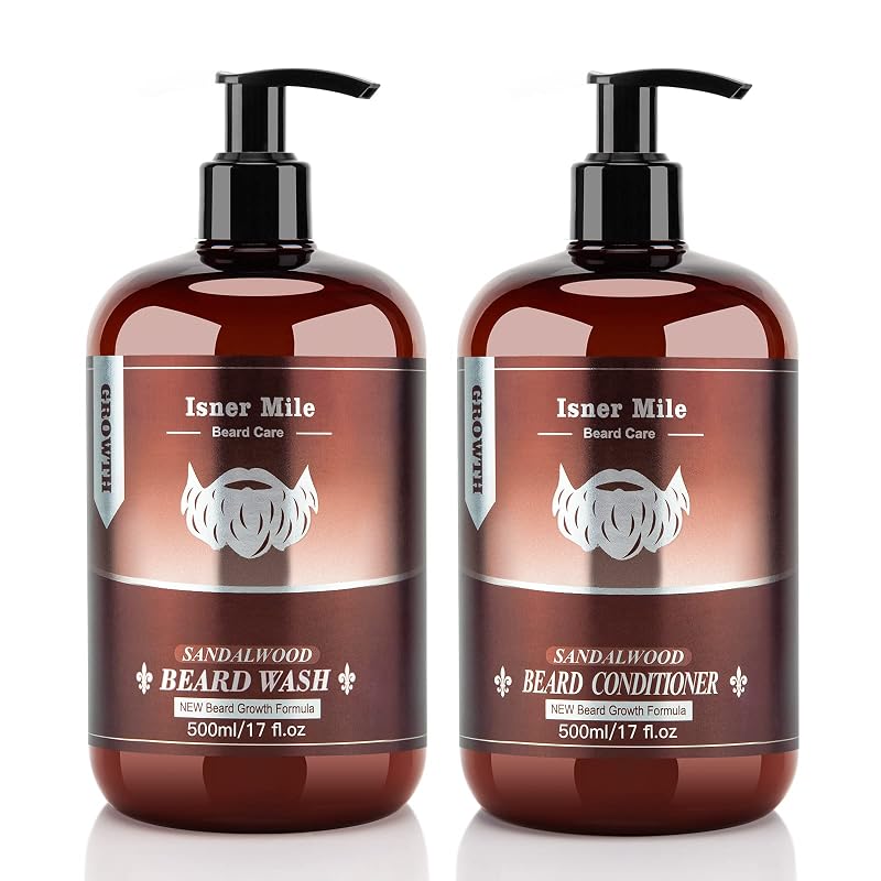 ISNER MILE Kit com Shampoo e Condicionador para Barba, Sândalo, Pacote com 2
