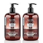 ISNER MILE Beard Wash & Conditioner Set for Men - 17 oz Shampoo with Biotin, Argan & Jojoba Oils for Smooth, Soft, and Strengthened Beard - Sandalwood Scented Grooming Gift