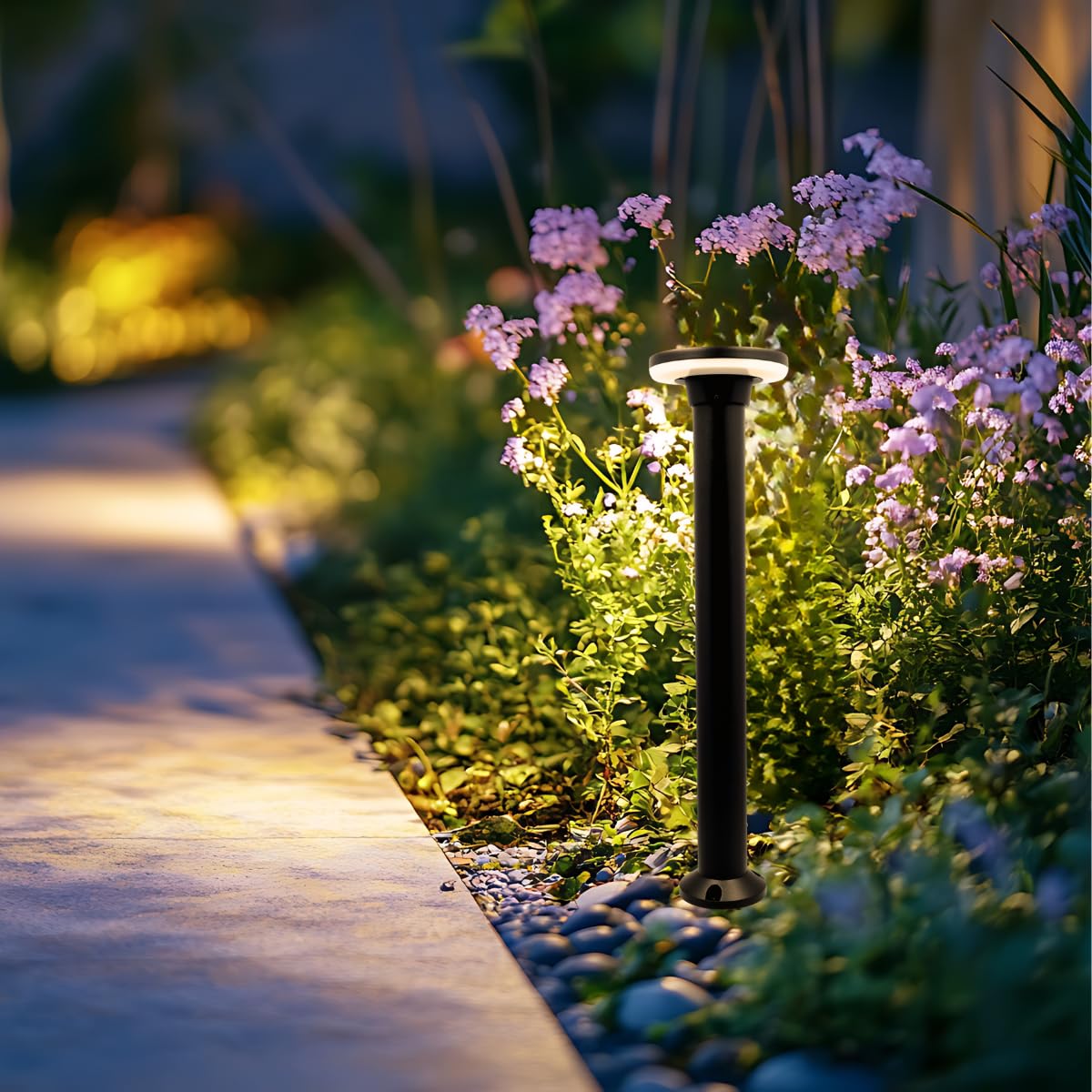 Jandei - Baliza LED Exterior 60 cm Circular, Lámpara Jardín IP65 Aluminio Negro, Luz Cálida 3000K, 12W, Baliza Tipo Seta con Difusor Opal para Caminos y Terrazas