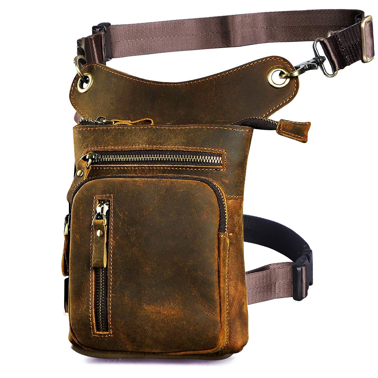 Le'aokuu Mens Genuine Leather Outdoor Sporting Hicking Waist Hip Pack Messenger Shoulder Drop Leg Thigh Bag Pouches For Women G1011 (G1011 0 Brown)