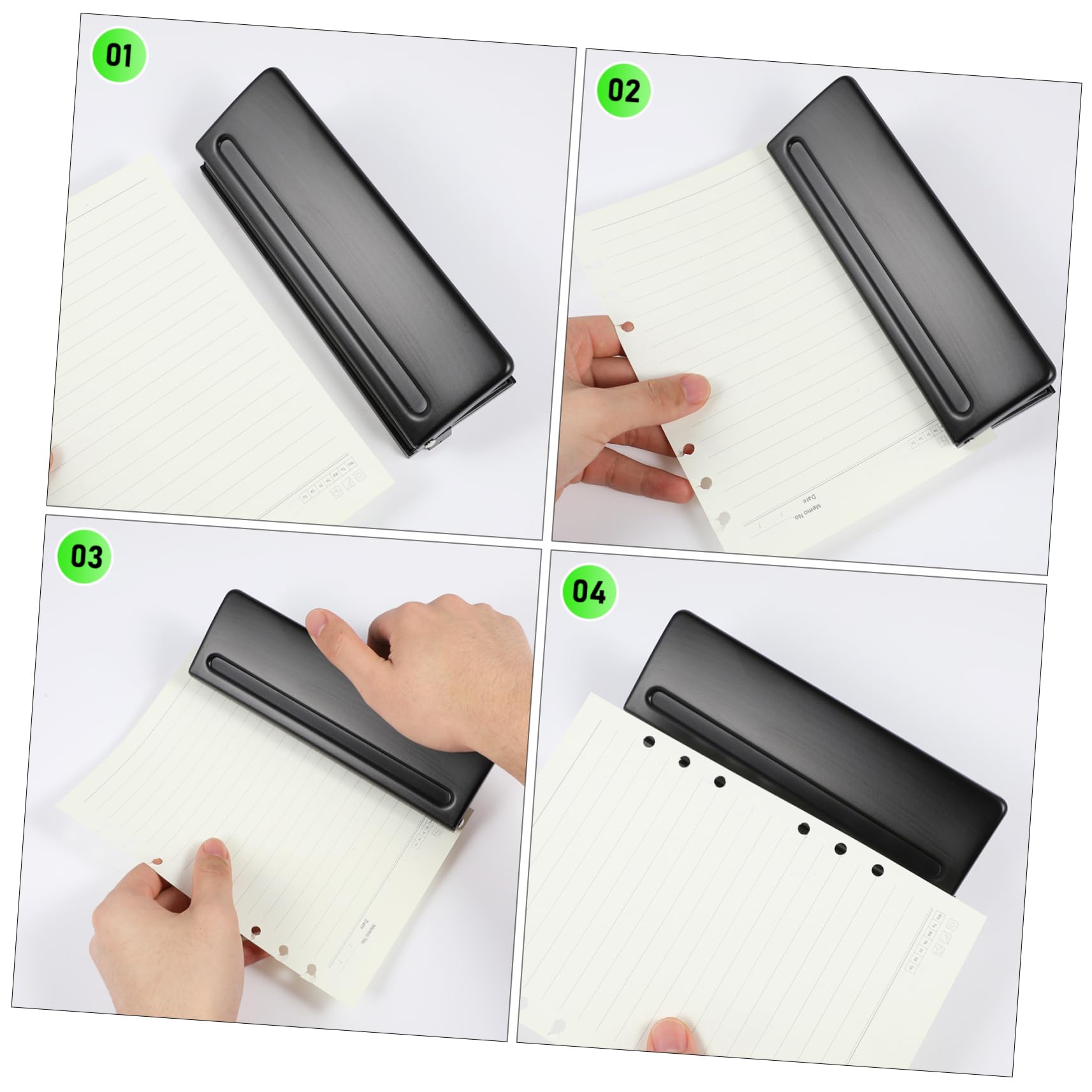 Perforatrice a 6 Fori Regolabile Manuale per Fogli Nero | Diametro del Buco 5,5mm, Distanza Variabile 3 Fissi e 2 Serie Mobili, Uso Scuola e Casa