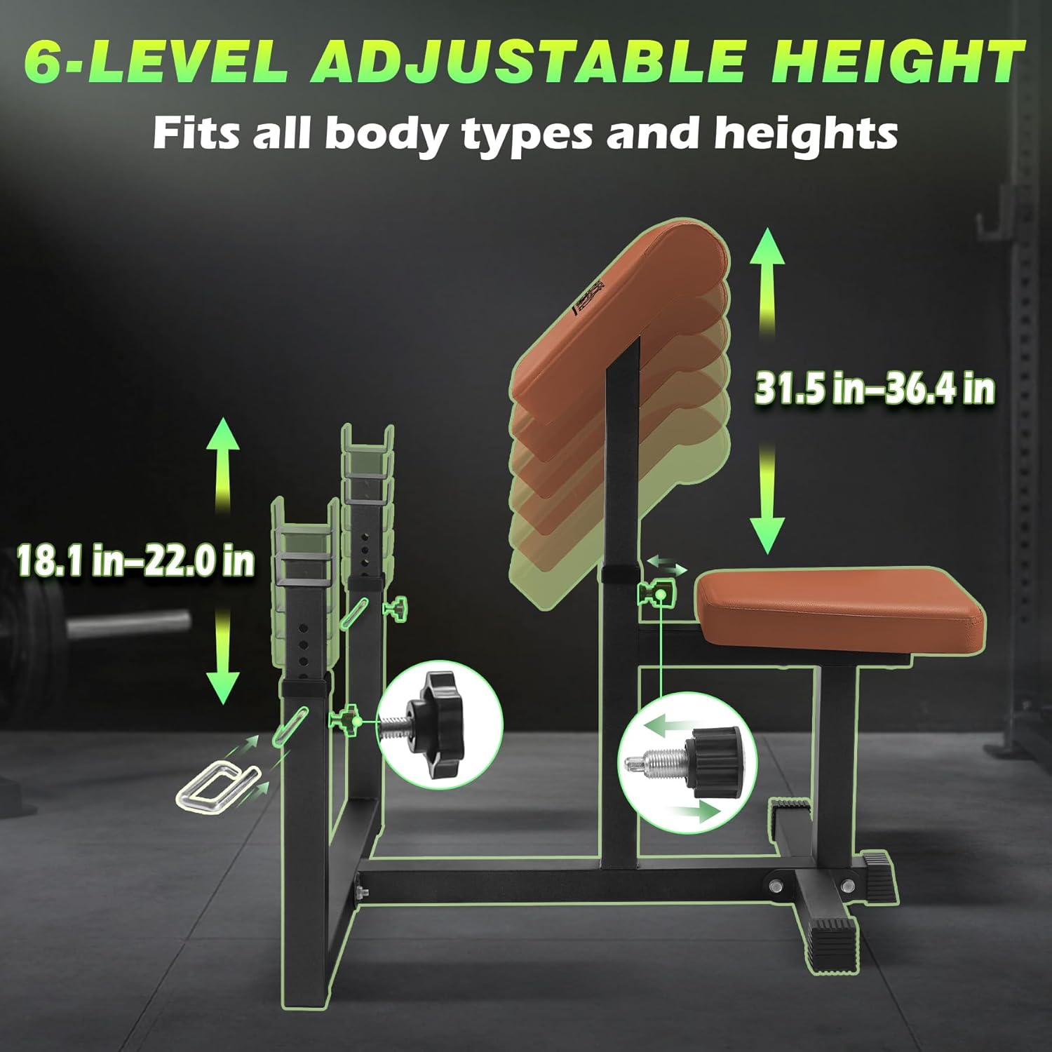 Preacher Curl Bench, Max Load 450 LBS Strength Training Bench Home Gym Bench Fitness Equipment,6-Level Seated Barbell Dumbbell Bicep Curl Machine Weight Bench
