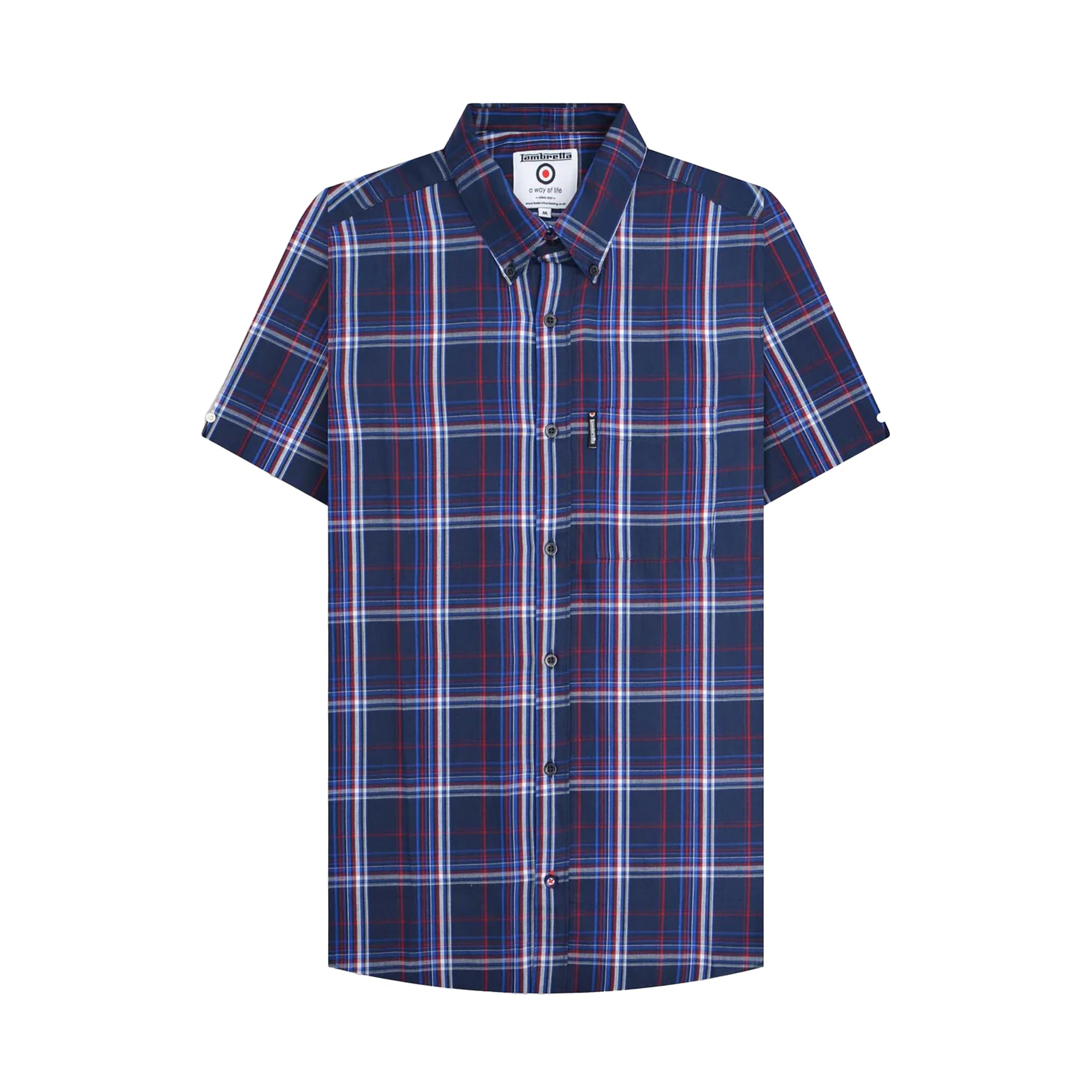 Lambretta Mens Checked Short Sleeved Button Down Shirts (UK, Alpha, XXL, Regular, Regular, Navy/Blue/Red)