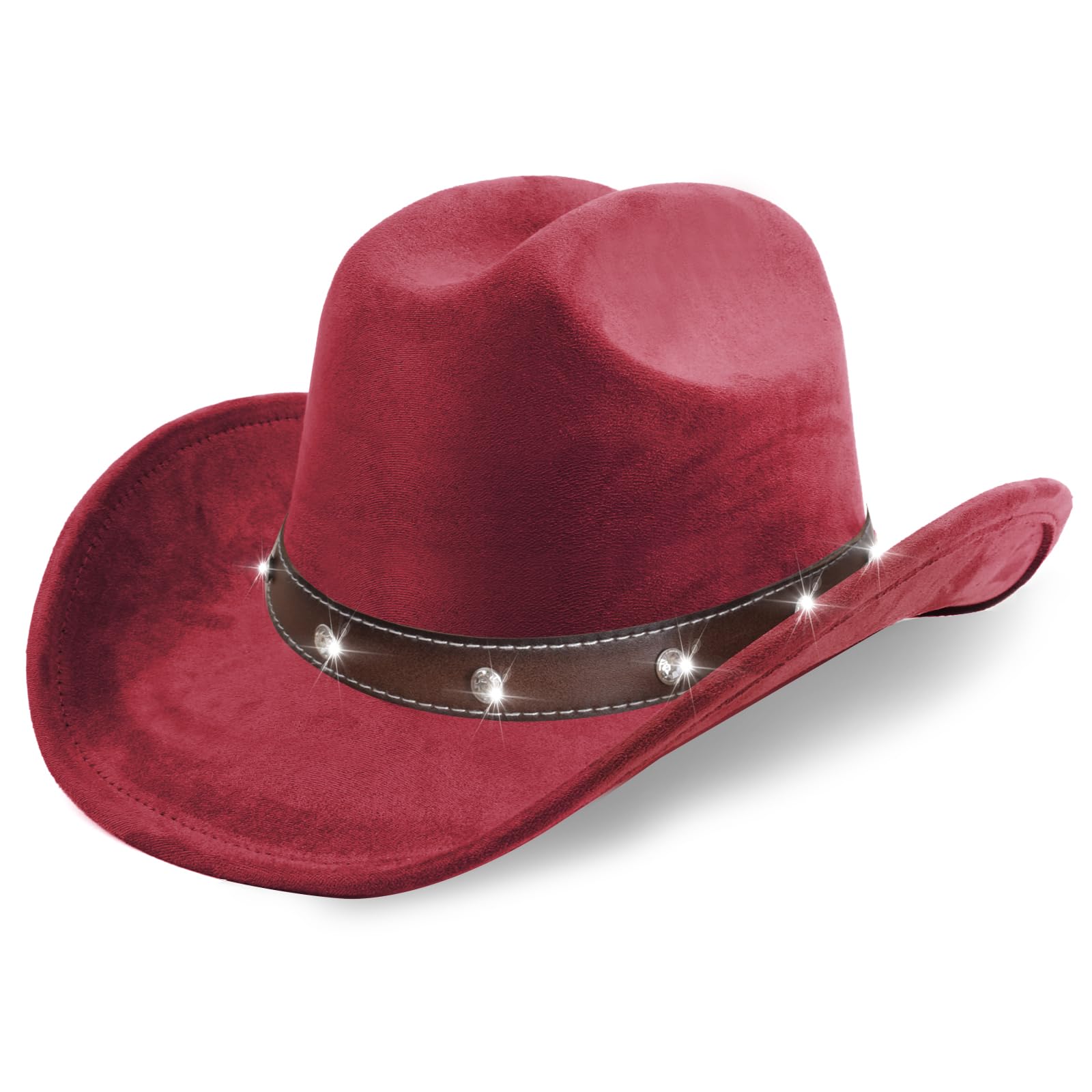 Western Classic Cowboys Hat for Women Teens Girls Small Short Wide Brim Cowgirls Hat Glitter Roll Up Hat Size M-L