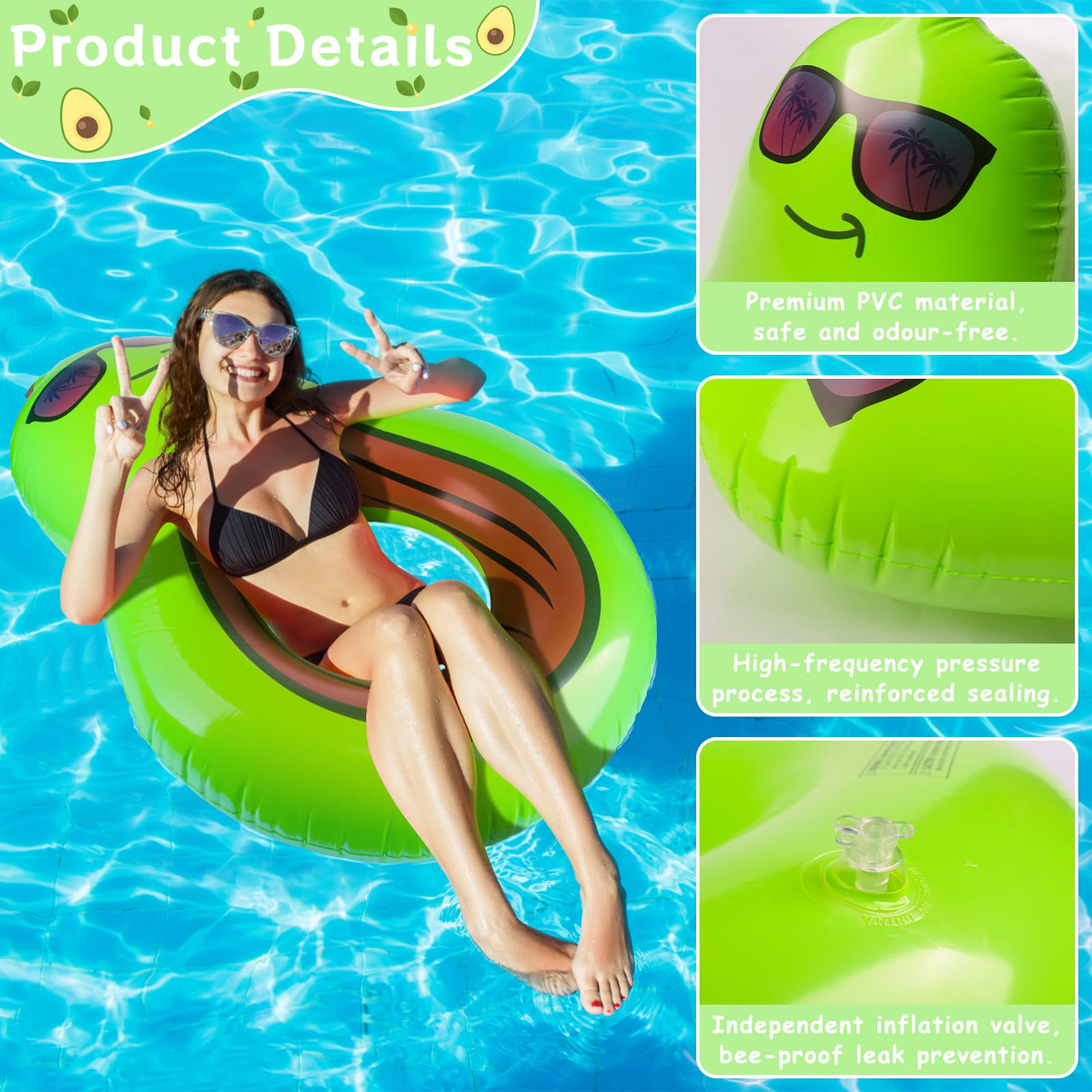 Galleggiante gonfiabile avocado, 110 cm, galleggiante gonfiabile per piscina avocado, giocattolo galleggiante per bambini e adulti