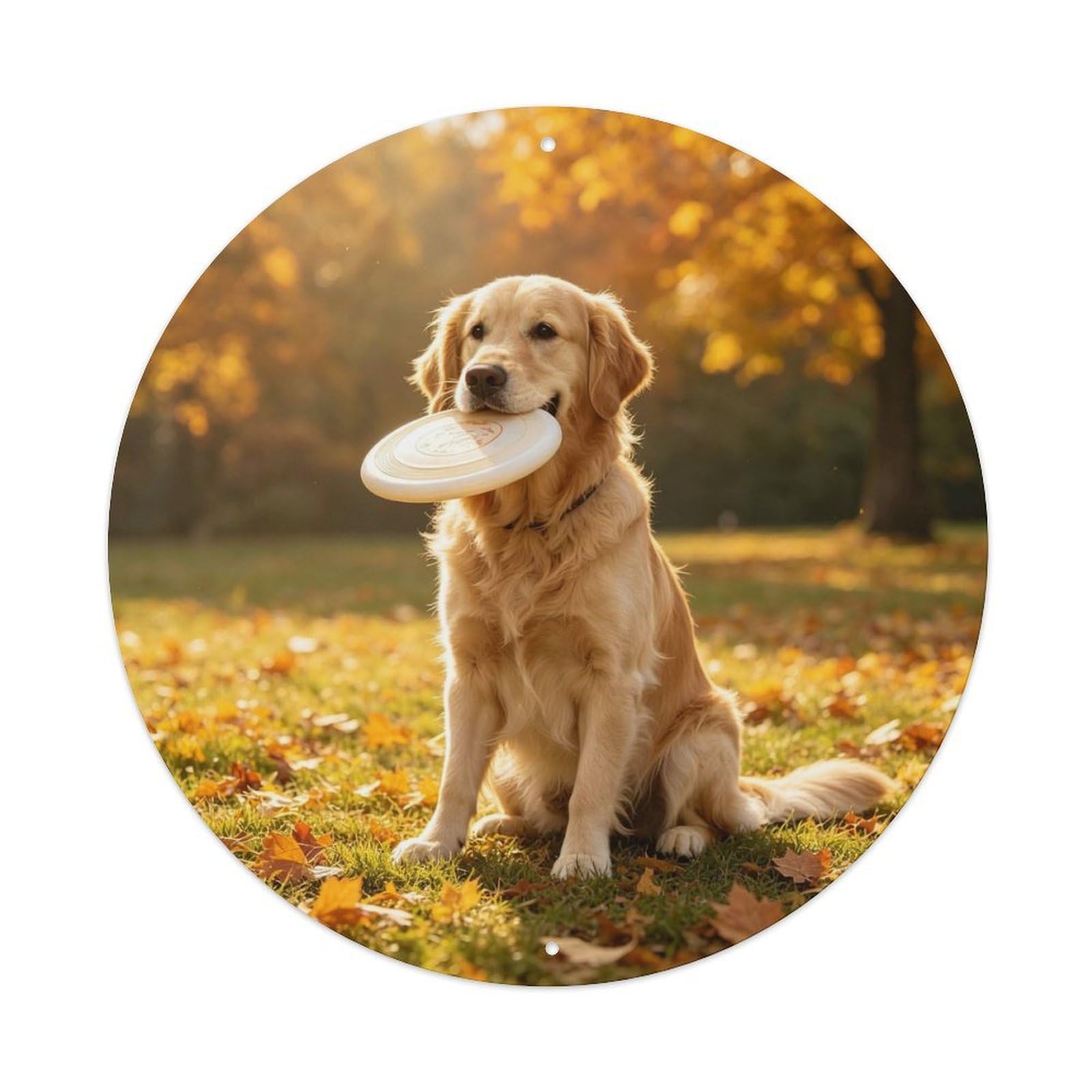 Golden Retriever With Frisbee Metal Tin Sign Plaque