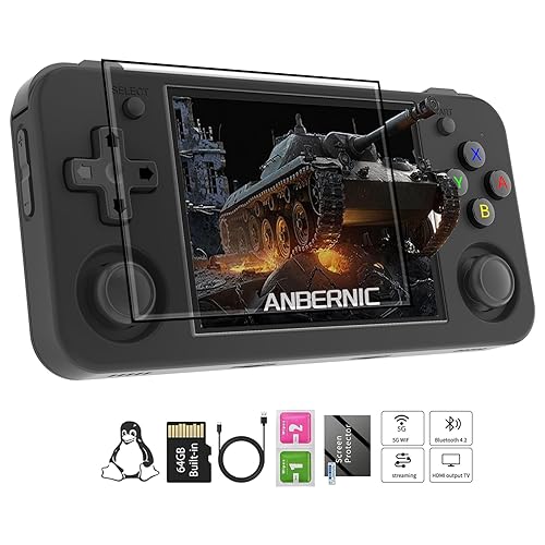 RG35XX H Consolas de videojuegos portátiles con más de 5500 juegos integrados 64G TF Card Linux Sistema Linux Pantalla IPS de 3.5 pulgadas
