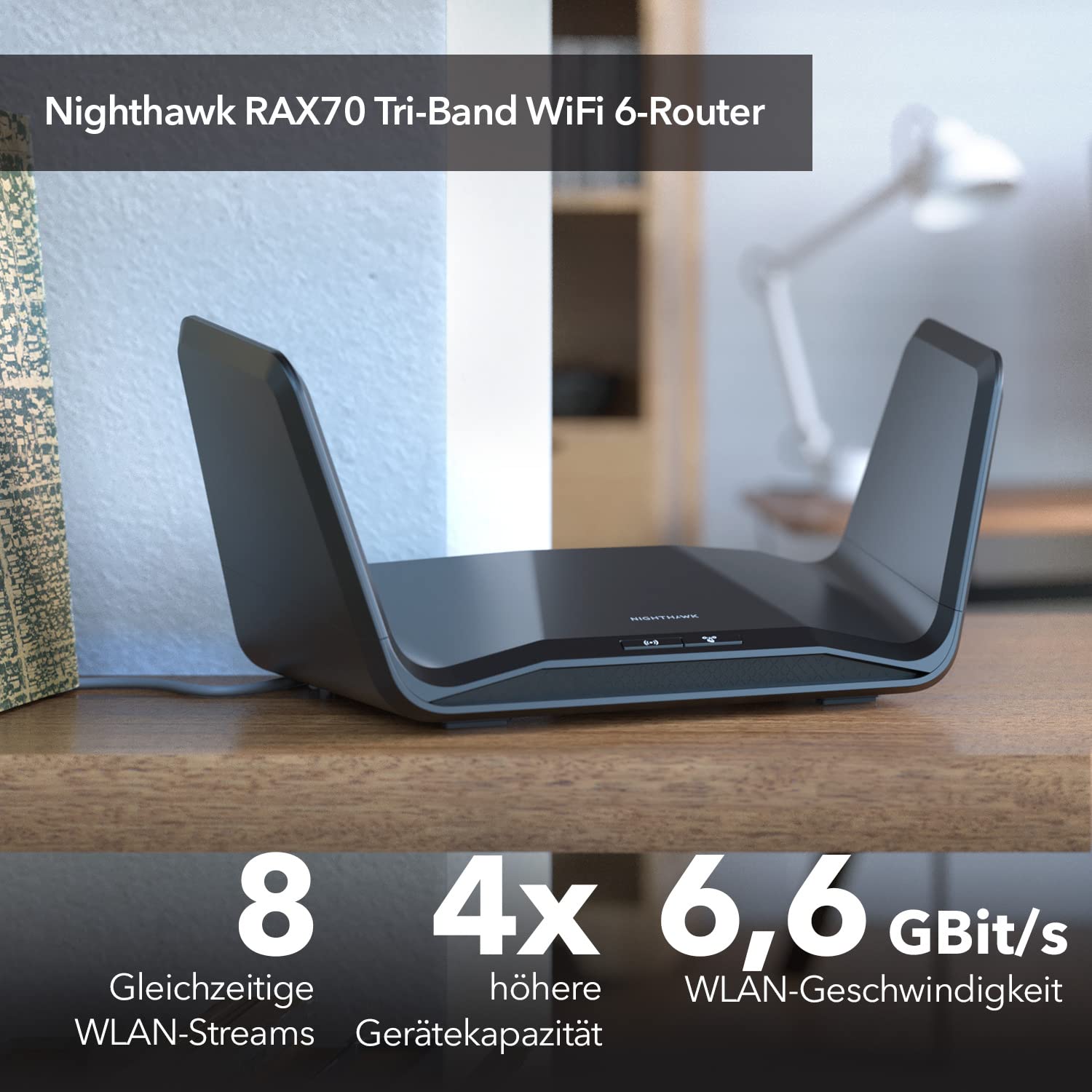 NETGEAR Nighthawk WiFi 6 WLAN Router RAX70, Bis zu 185 m², 6,6 Gbit/s