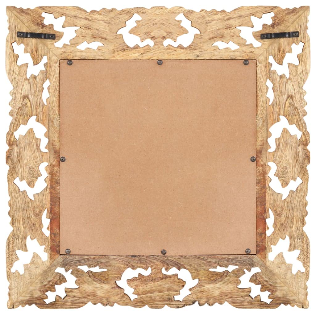 Handgeschnitzter Wandspiegel aus massivem Mangoholz braun 50 x 50 cm, mit Spiegelrahmen für Flur Bad Schlafzimmer, Deko Unikat für Kosmetik und Rasur