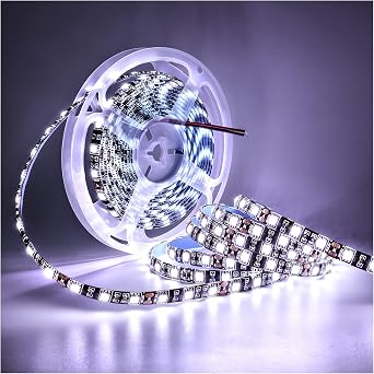 12V LED Strip Light White 6000K 16.4ft LED Light Strip Black PCB SMD 5050 IP65 مقاوم للماء 300 LEDs Tape Rope Lights for Bedroom، Kitchen Decoration